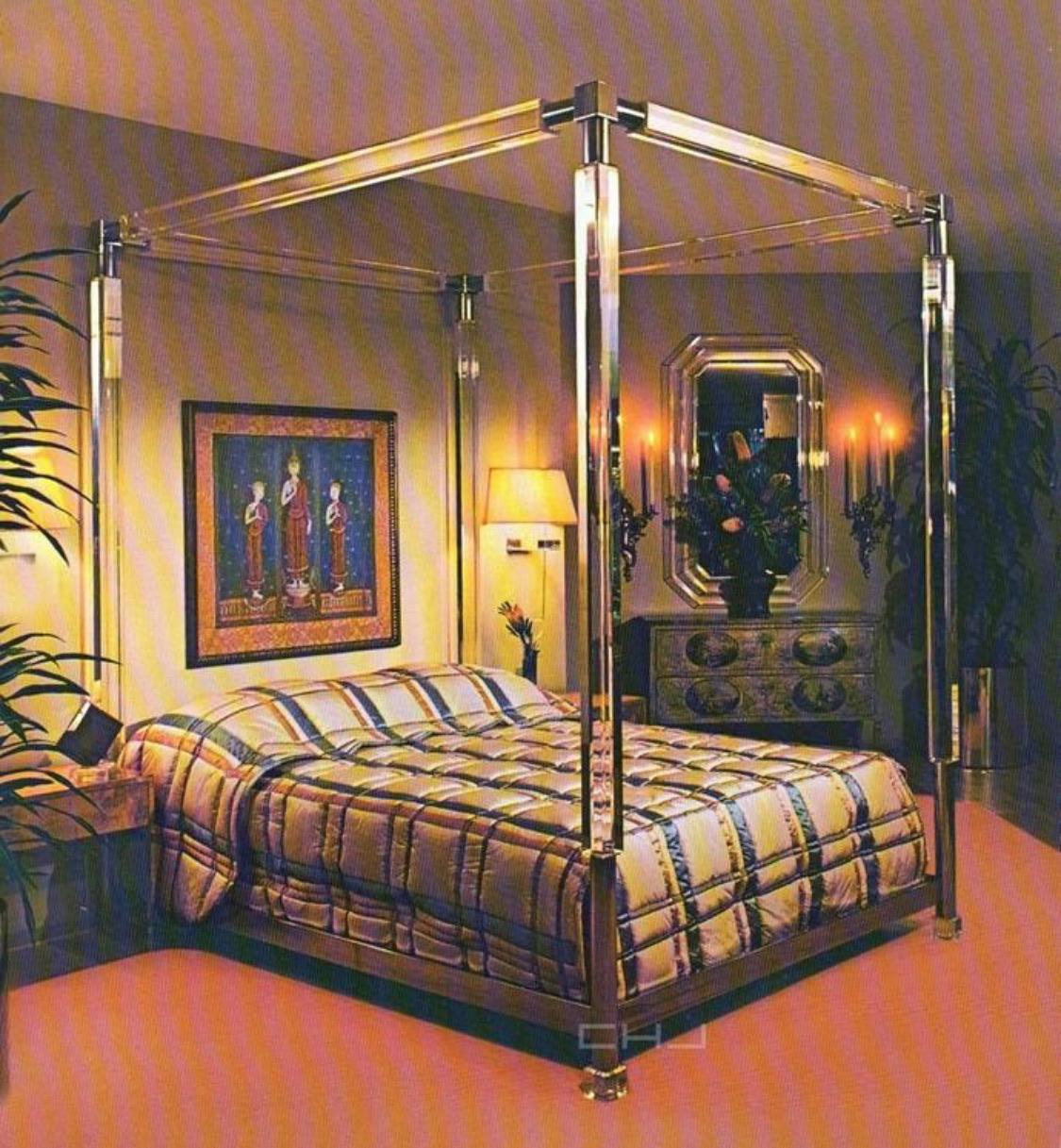 Brass and Acrylic King Size Canopy Bed by Charles Hollis Jones In Excellent Condition In Palm Springs, CA