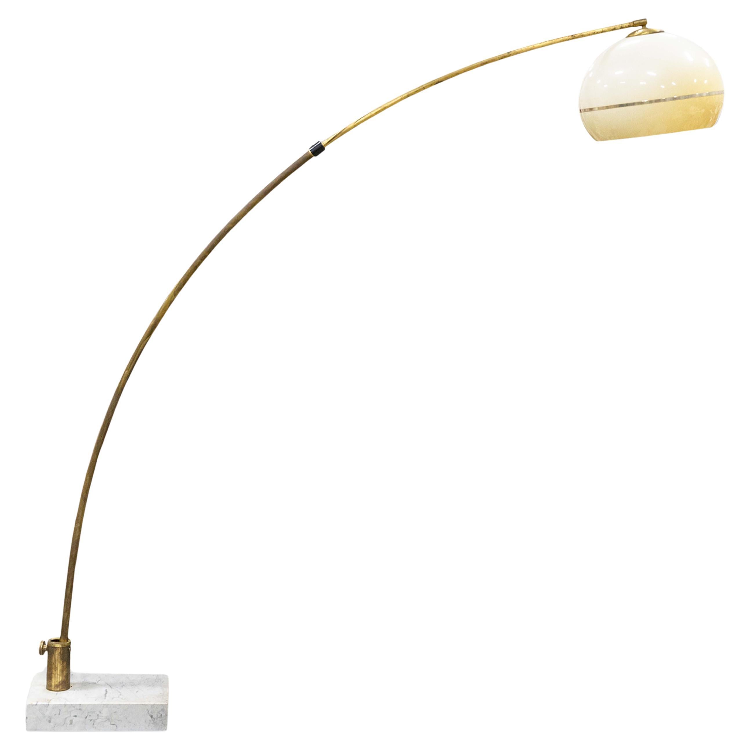 Brass and Acrylic Mid Century Modern Arc Floor Lamp with Marble Base