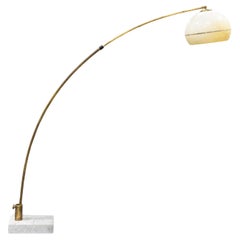 Brass and Acrylic Mid Century Modern Arc Floor Lamp with Marble Base