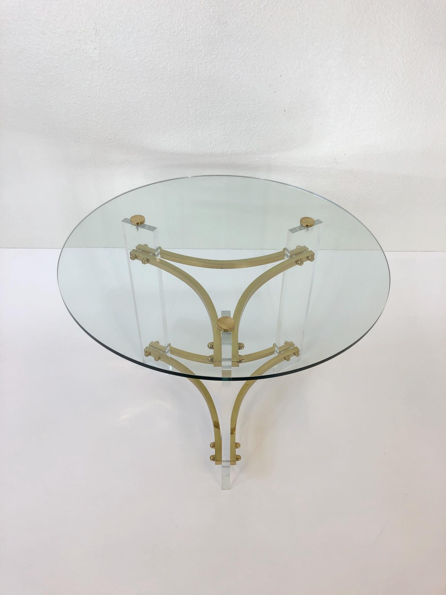 Brass and Acrylic Side Table by Charles Hollis Jones  In Excellent Condition In Palm Springs, CA