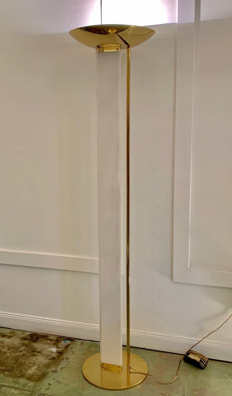 Brass And Acrylic Torchiere Floor Lamp By Fredrick Ramond