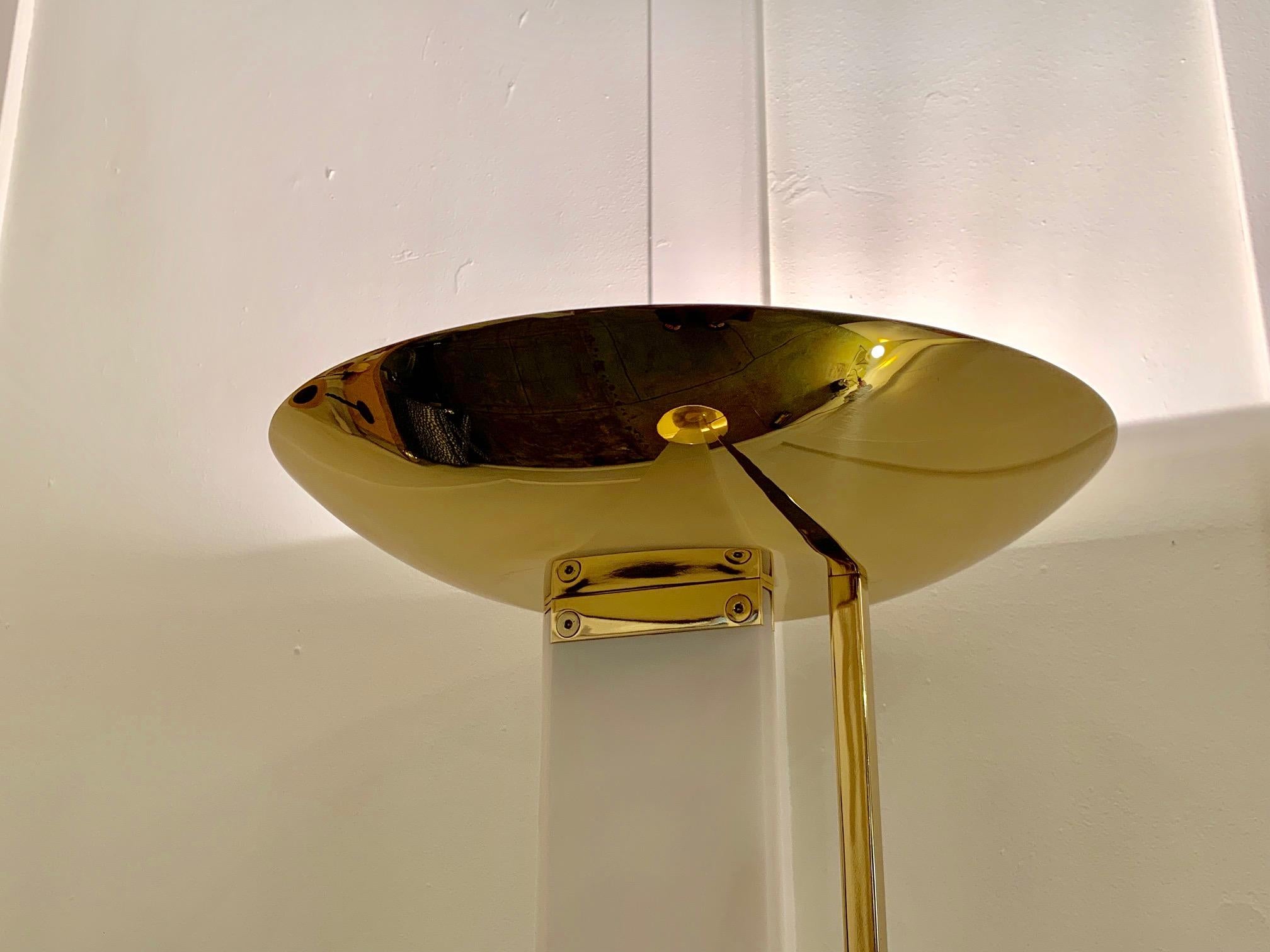 American Brass and Acrylic Torchiere Floor Lamp by Fredrick Ramond For Sale