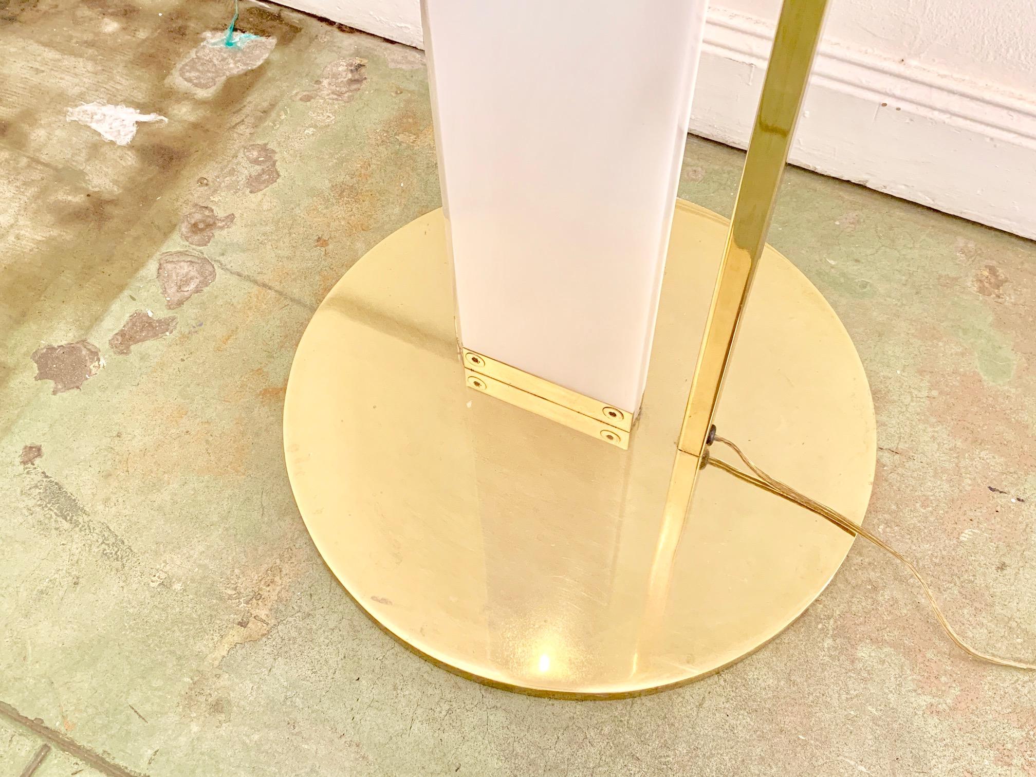 Brass and Acrylic Torchiere Floor Lamp by Fredrick Ramond In Good Condition For Sale In Palm Springs, CA