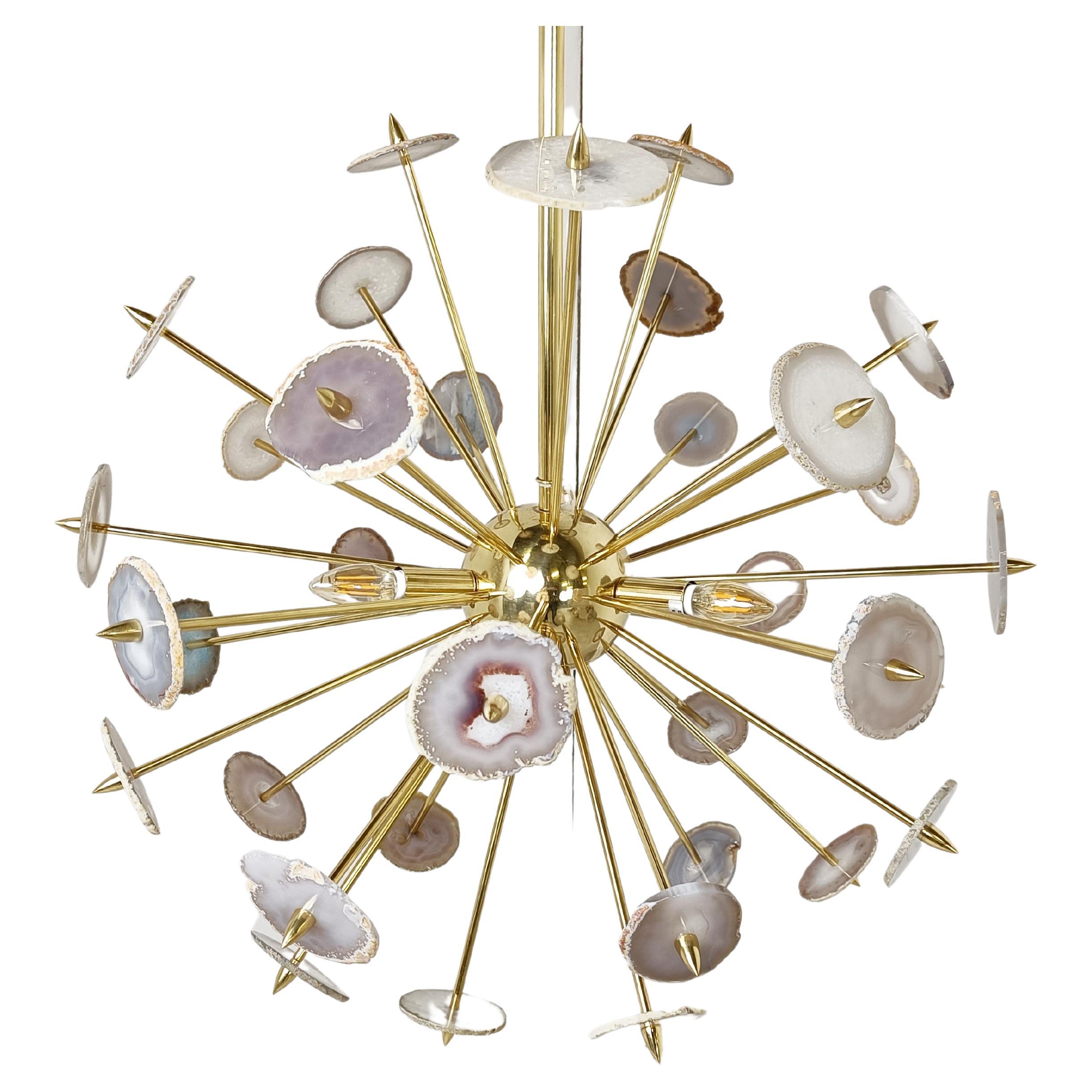 Brass Sputnik Chandelier, with Clear Glass Roses, 1980s For Sale at