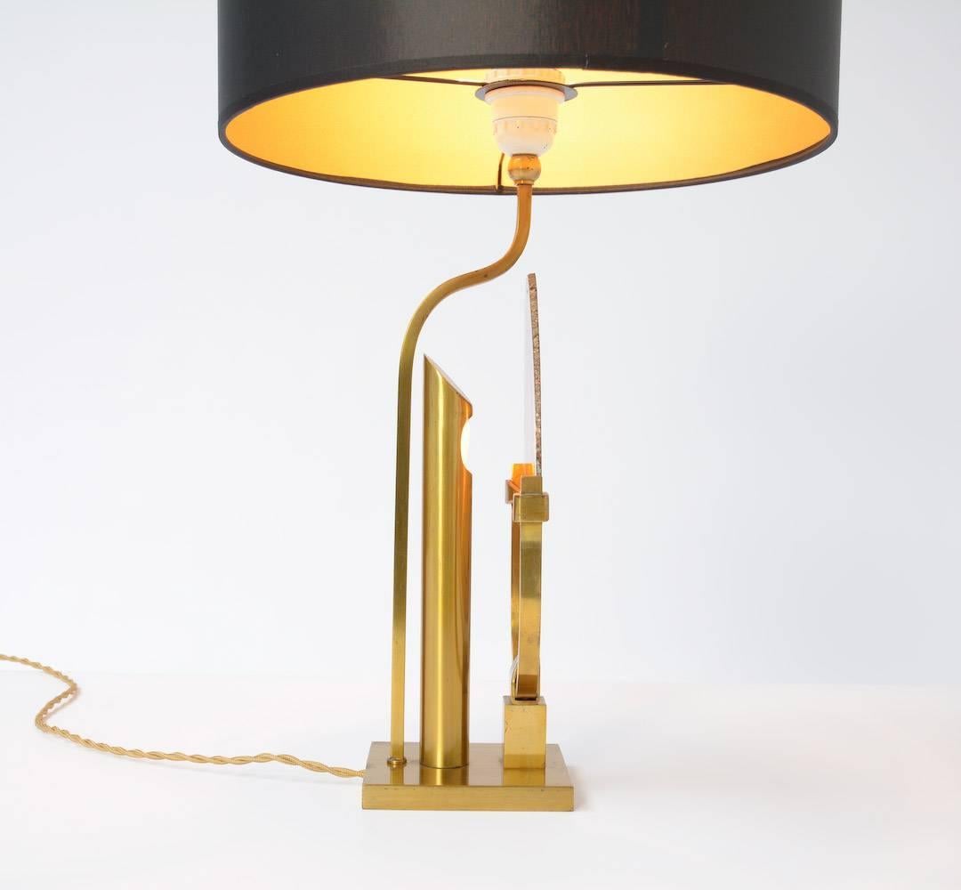 Belgian Brass and Agate Table Lamp by Willy Daro
