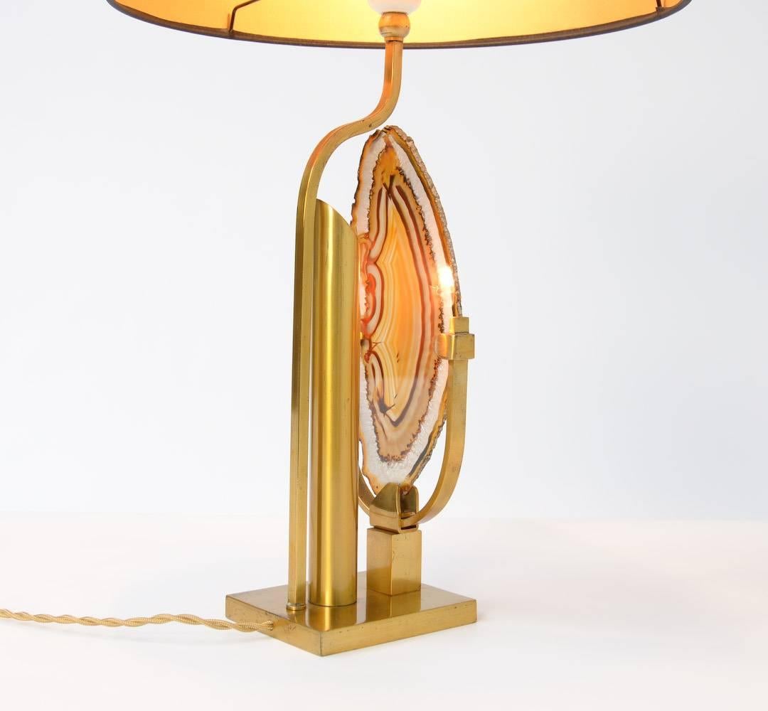 Brass and Agate Table Lamp by Willy Daro In Excellent Condition In Vlimmeren, BE
