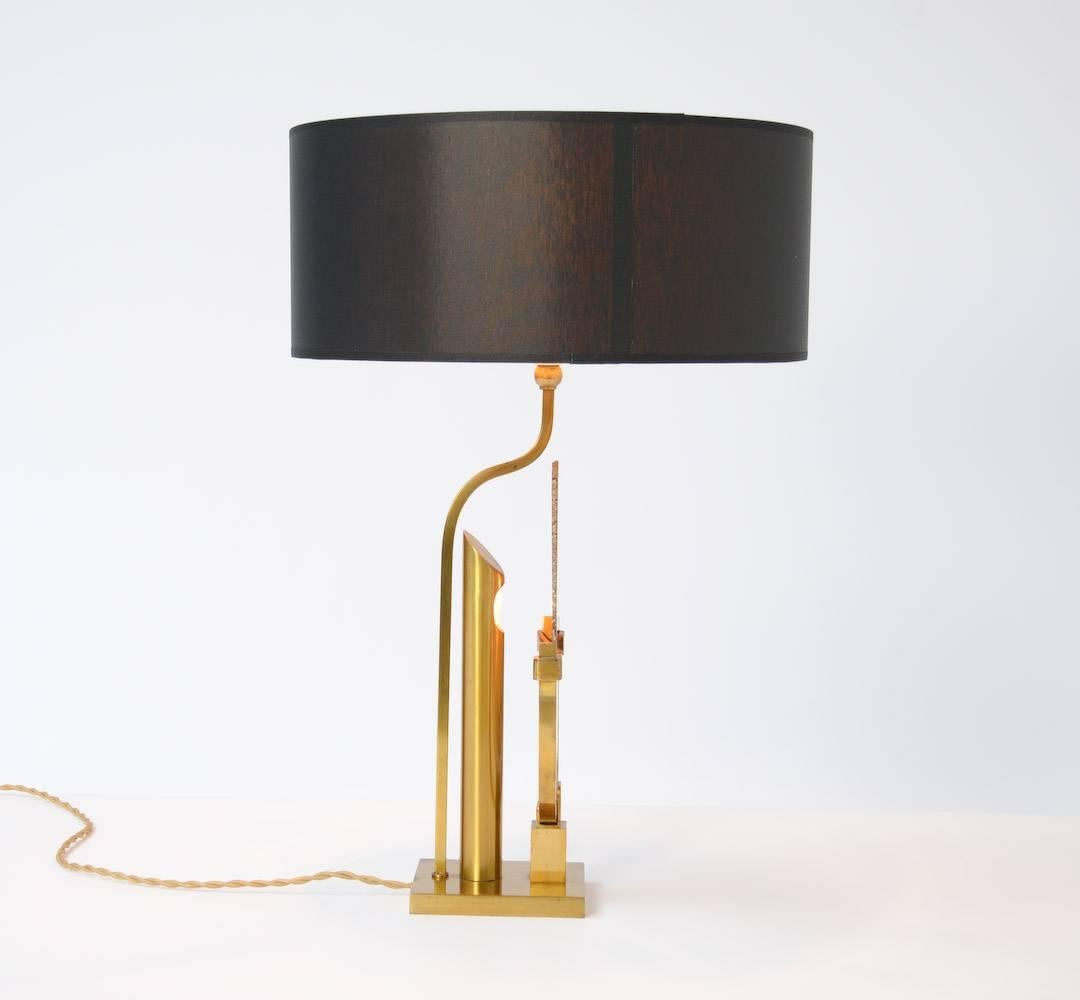 Late 20th Century Brass and Agate Table Lamp by Willy Daro
