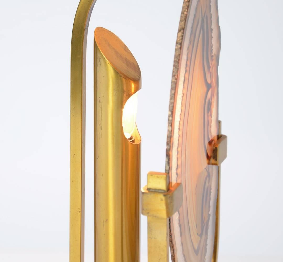 Brass and Agate Table Lamp by Willy Daro 1
