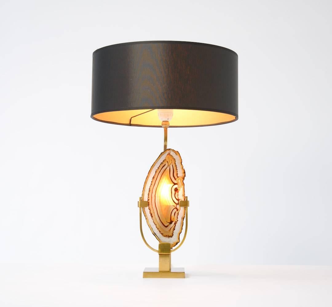Brass and Agate Table Lamp by Willy Daro 2