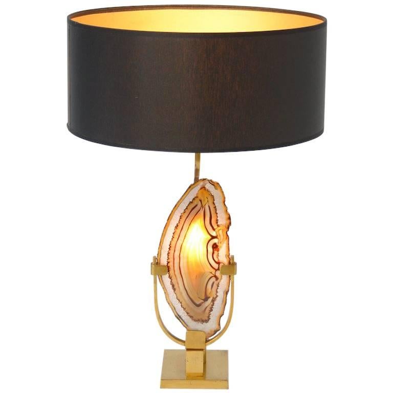 Brass and Agate Table Lamp by Willy Daro