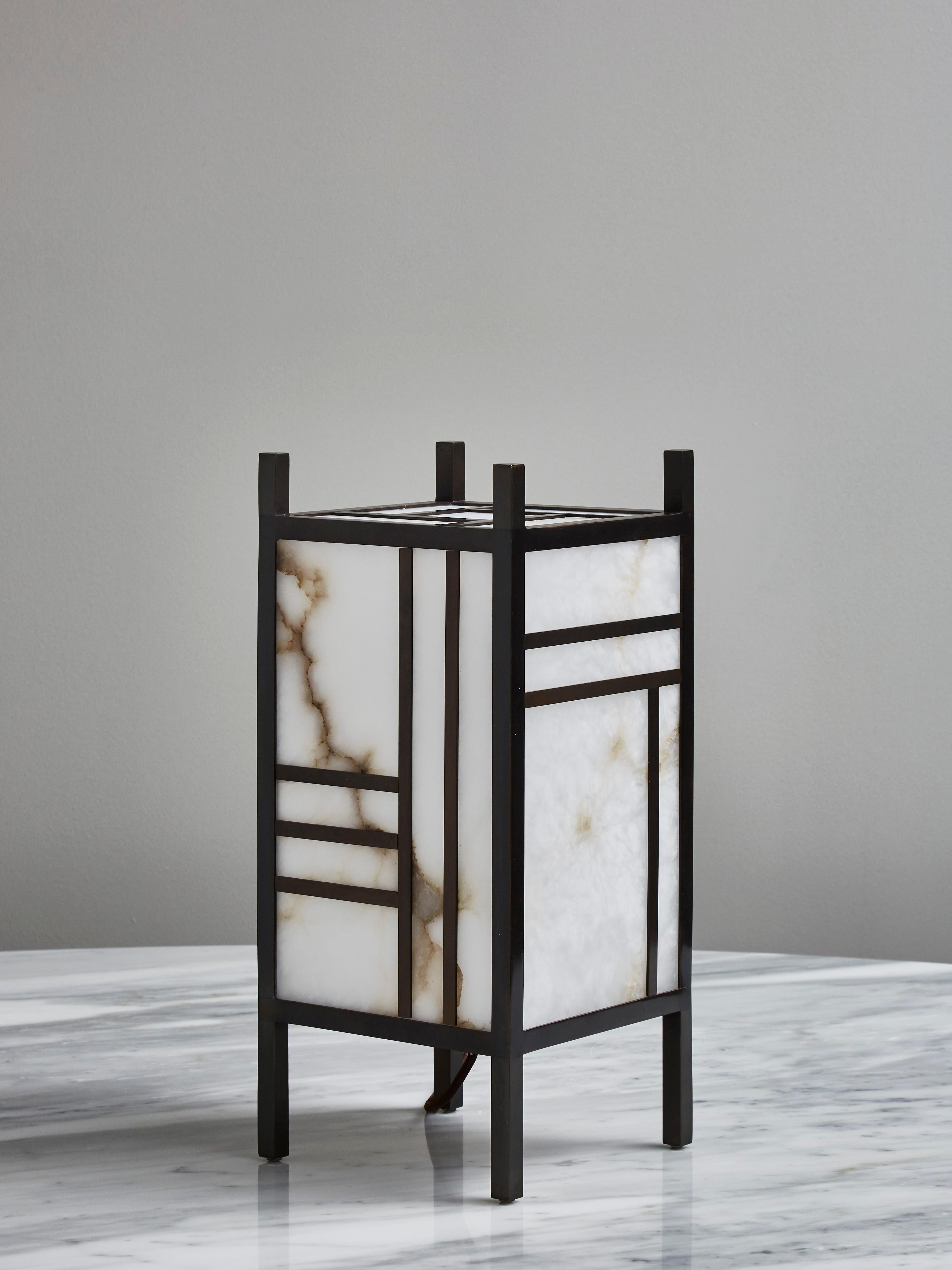Brass and Alabaster Andon Table Lamp by Glustin Luminaires In New Condition For Sale In Saint-Ouen, IDF