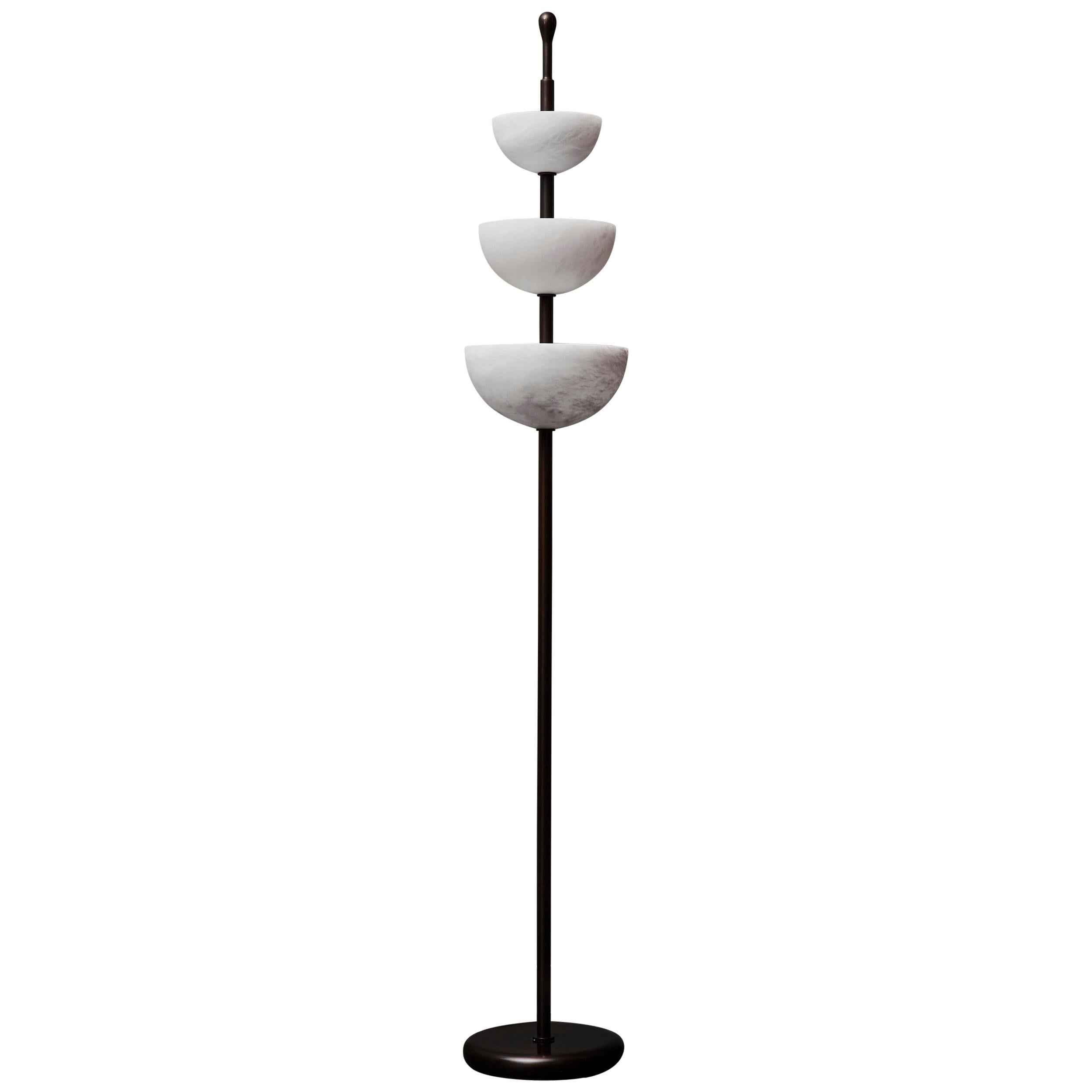 Brass and Alabaster Cups Floor Lamp by Glustin Luminaires For Sale