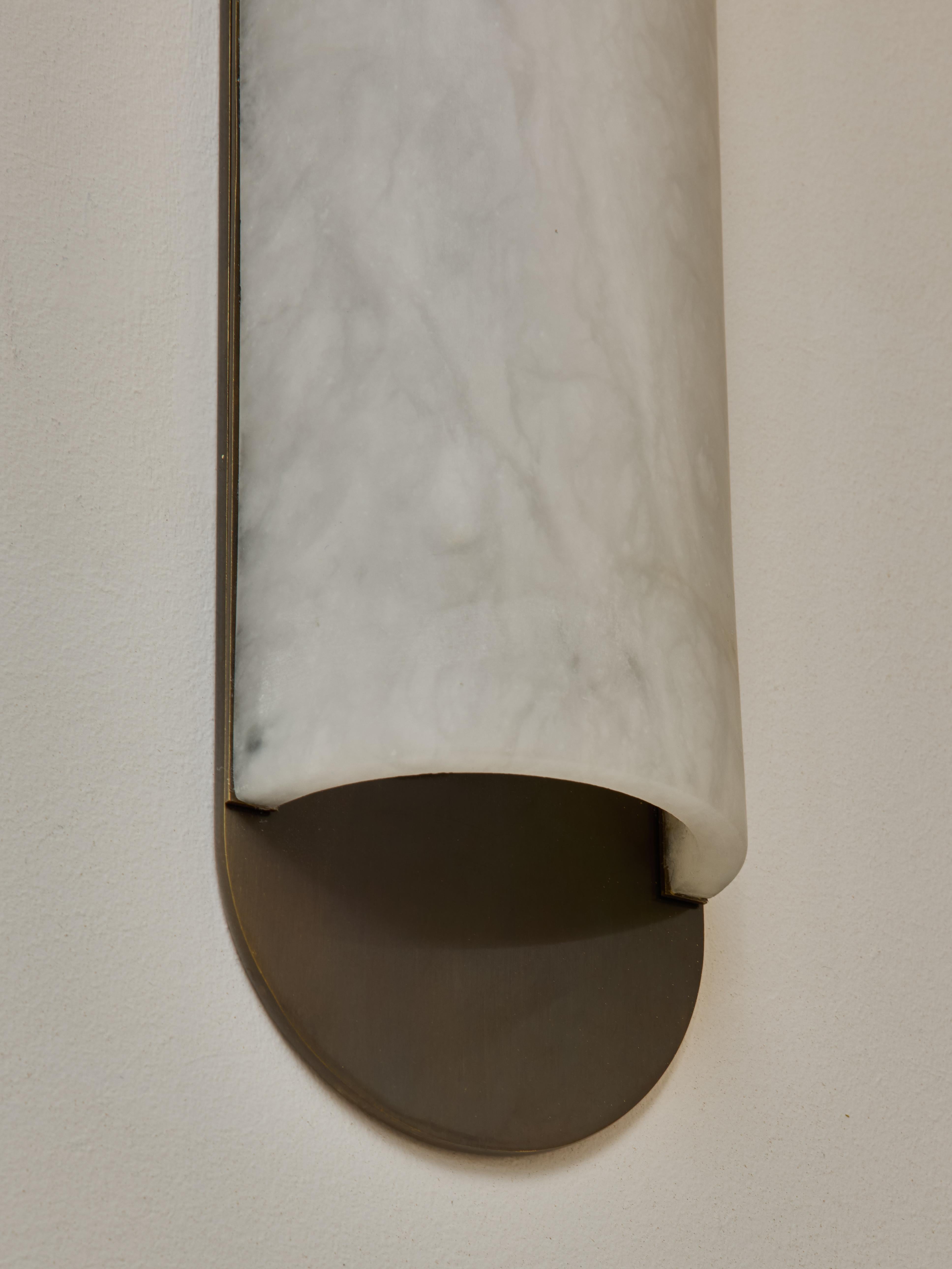 Brass and Alabaster Curved and Long Wall Sconces by Glustin Luminaires For Sale 1