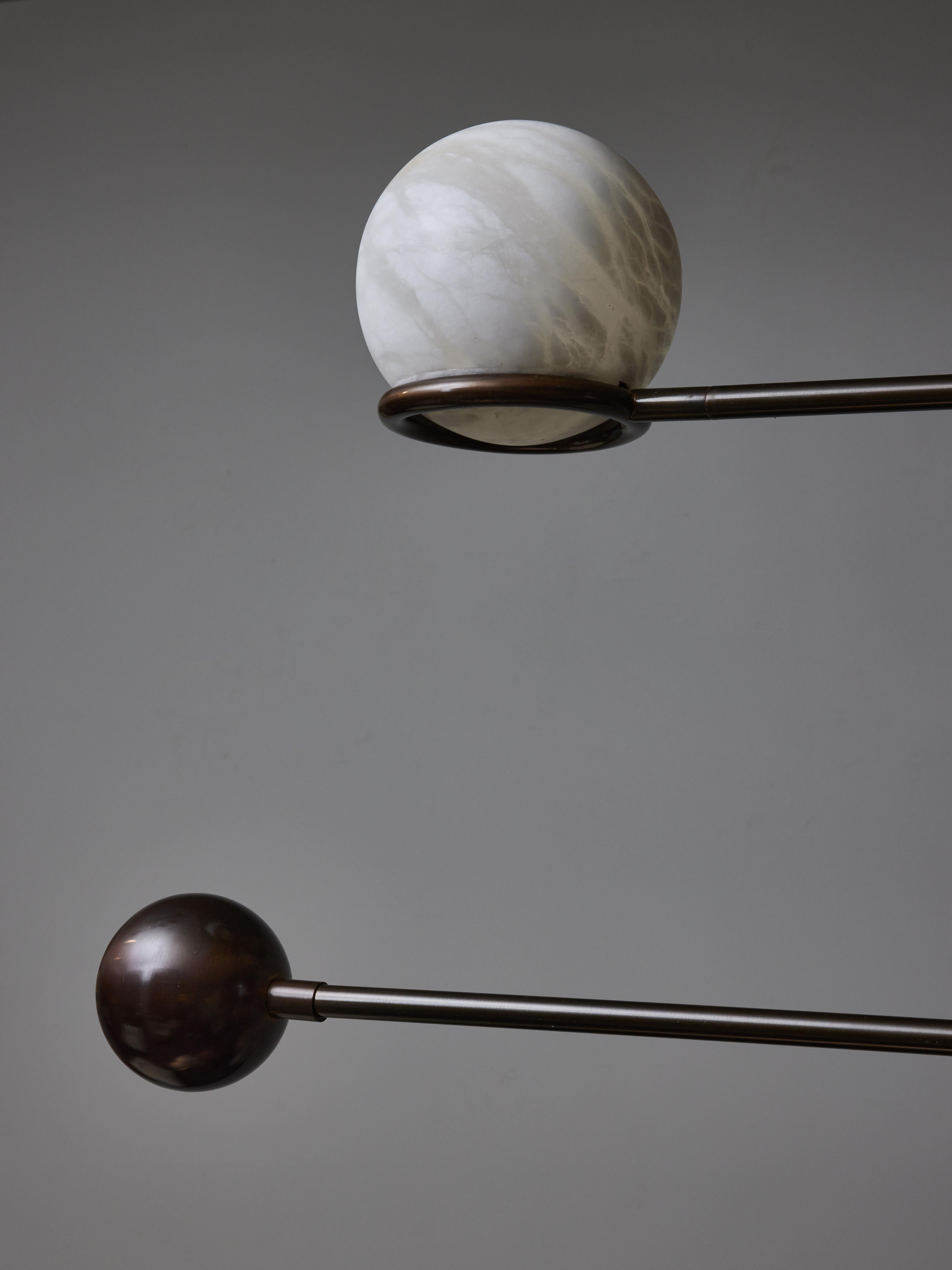 Italian Brass and Alabaster Double Pendulum Chandelier by Glustin Luminaires For Sale