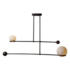 Brass and Alabaster Double Pendulum Chandelier by Glustin Luminaires