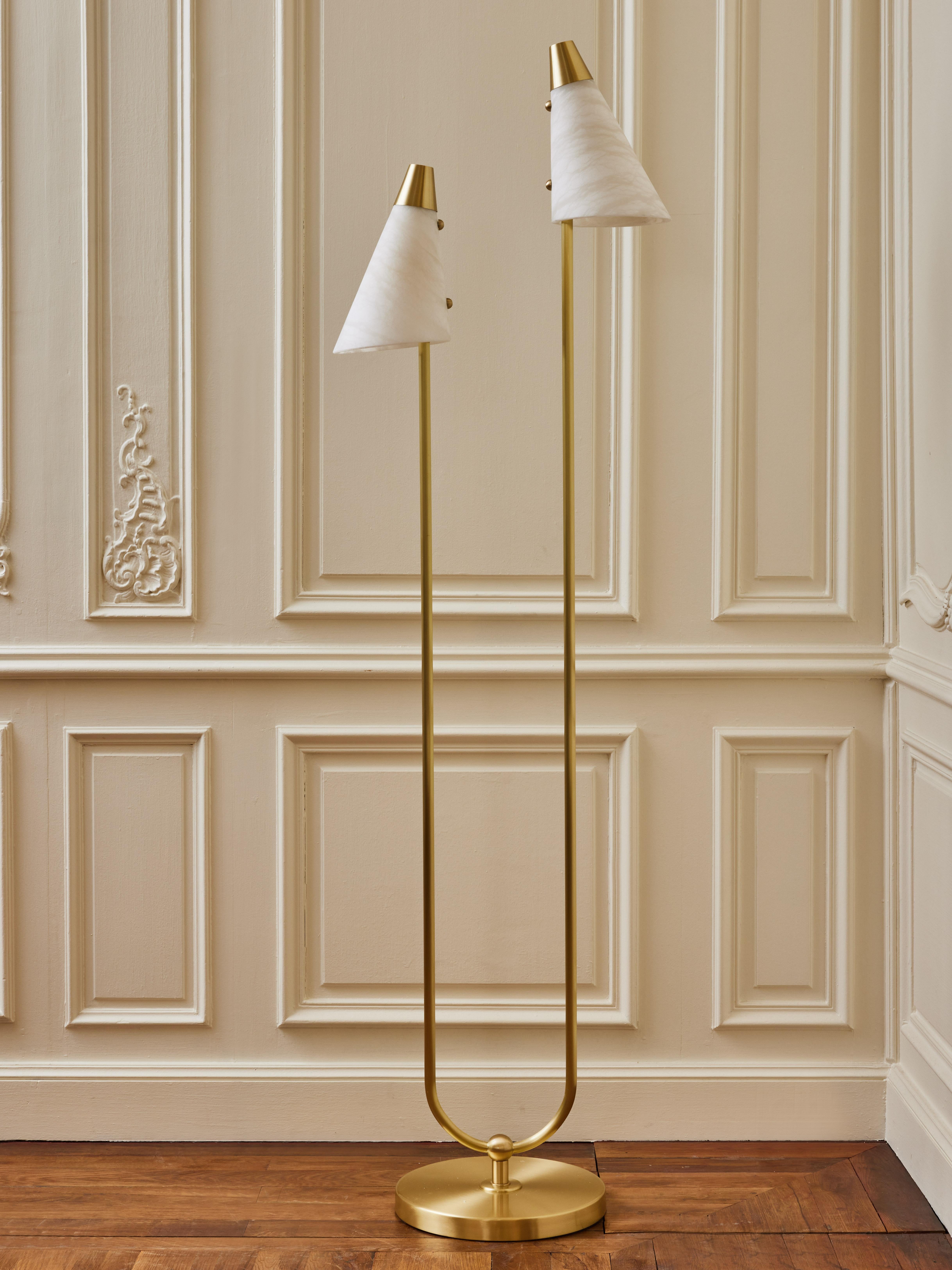 Mid-Century Modern Brass and Alabaster Floor Lamp by Studio Glustin For Sale