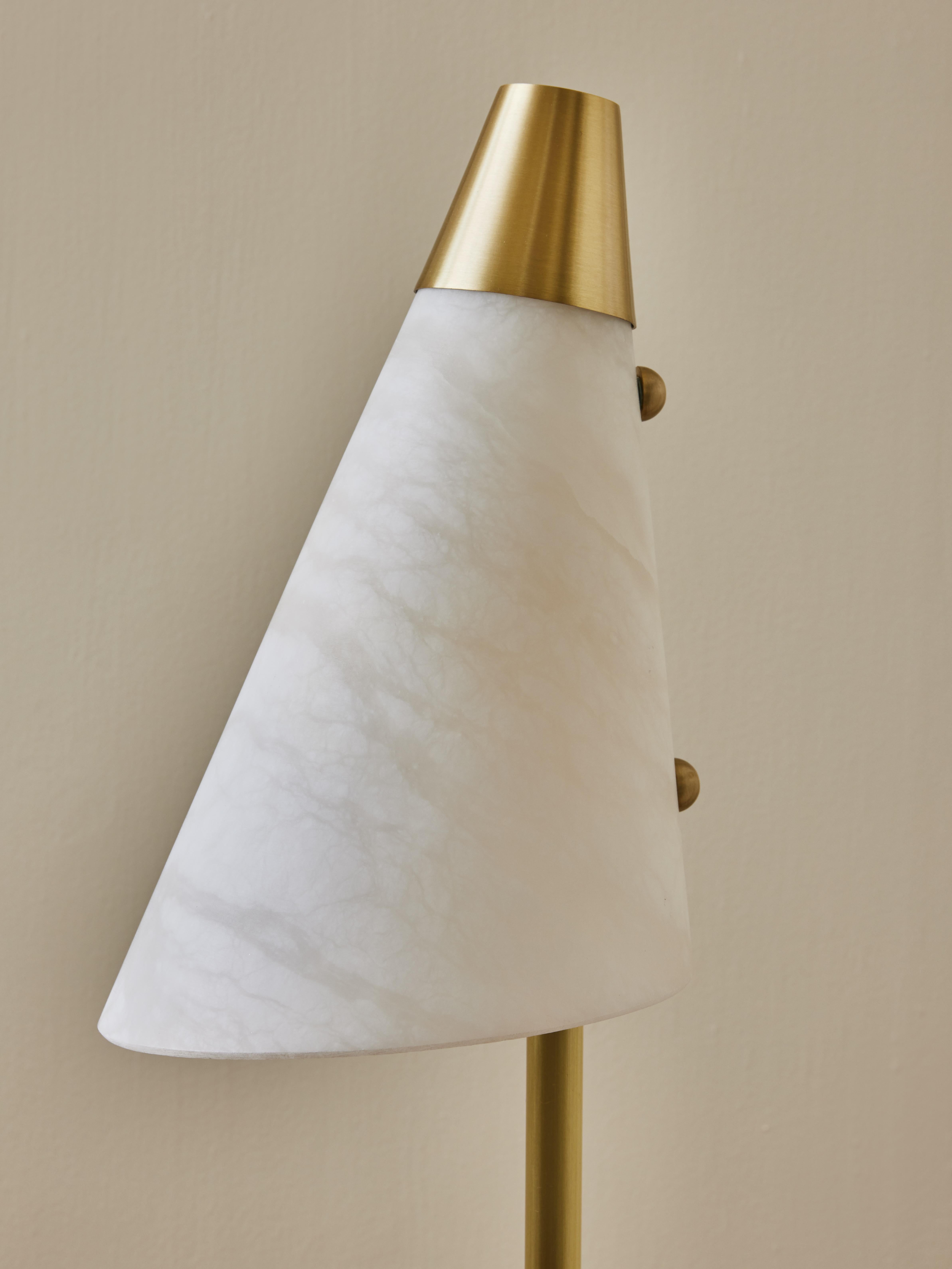 French Brass and Alabaster Floor Lamp by Studio Glustin For Sale