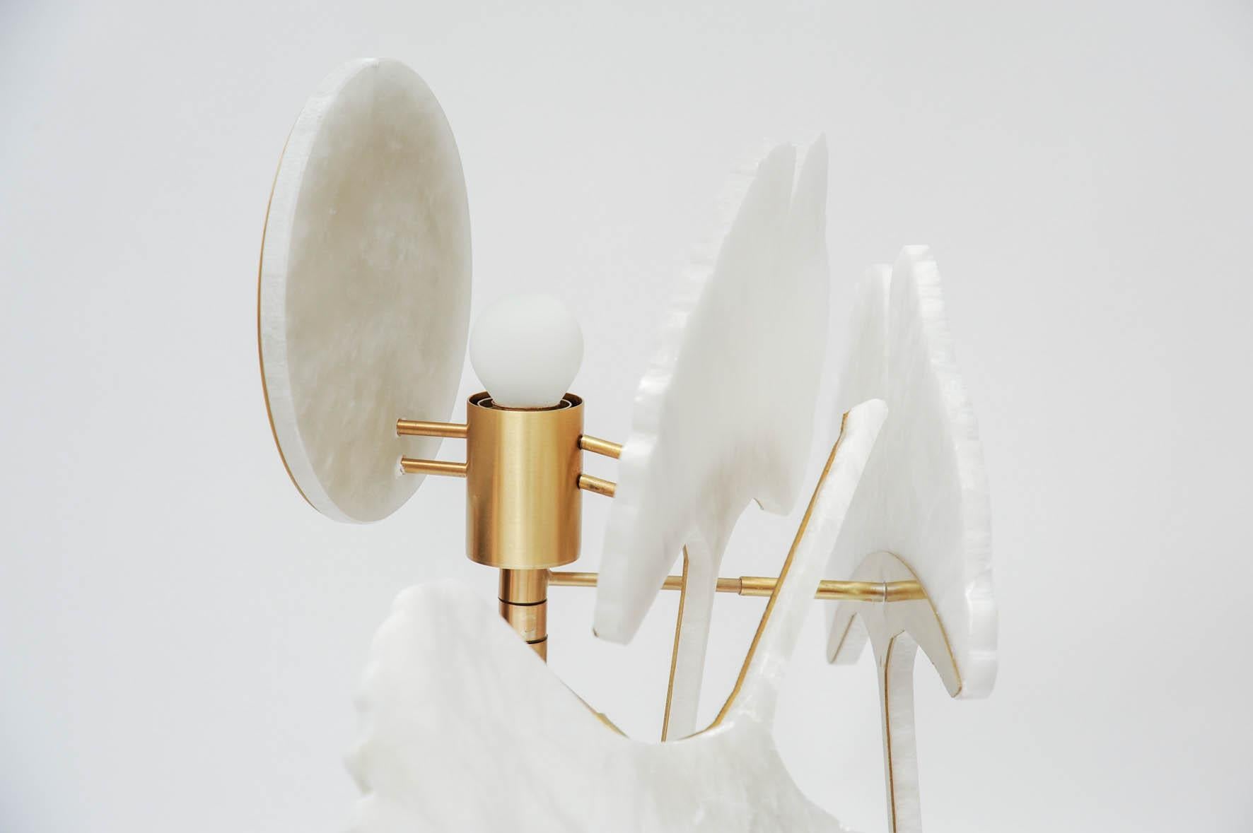 Brass and Alabaster Gingko Table Lamps by Glustin Luminaires In Excellent Condition For Sale In Saint-Ouen, IDF