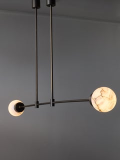 Brass and Alabaster Globes Asymmetrical Line Chandelier