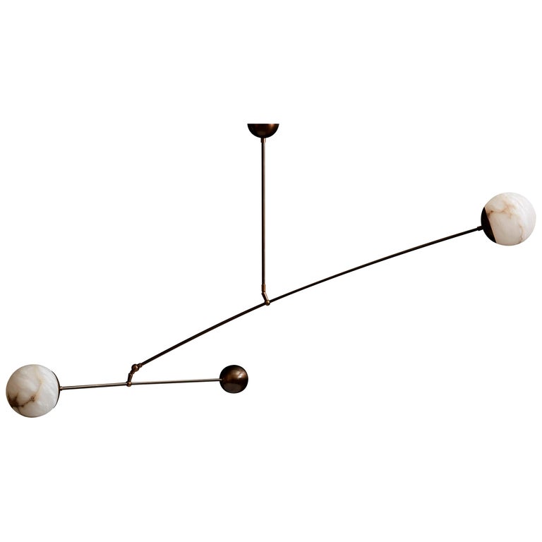 Brass and Alabaster Mobile Chandelier by Glustin Luminaires For Sale