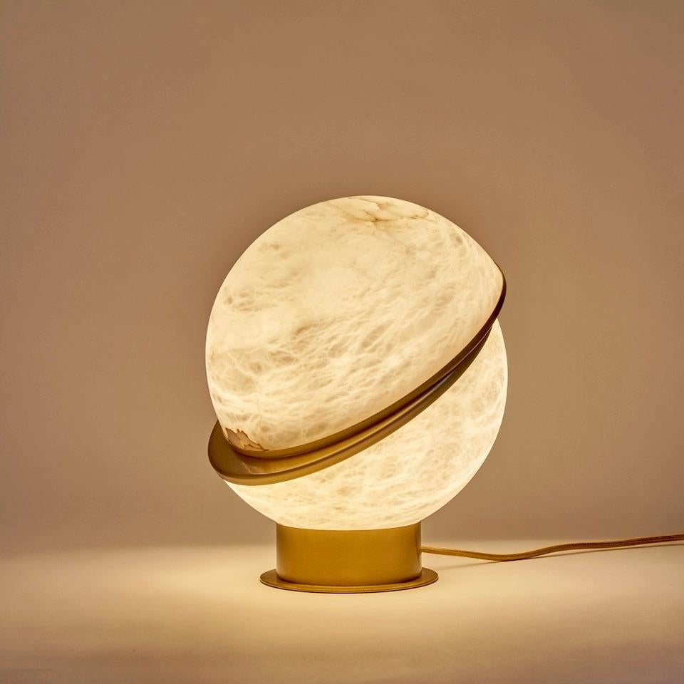 Italian Brass And Alabaster Offset Globe Table Lamp by MATLIGHT Milano For Sale