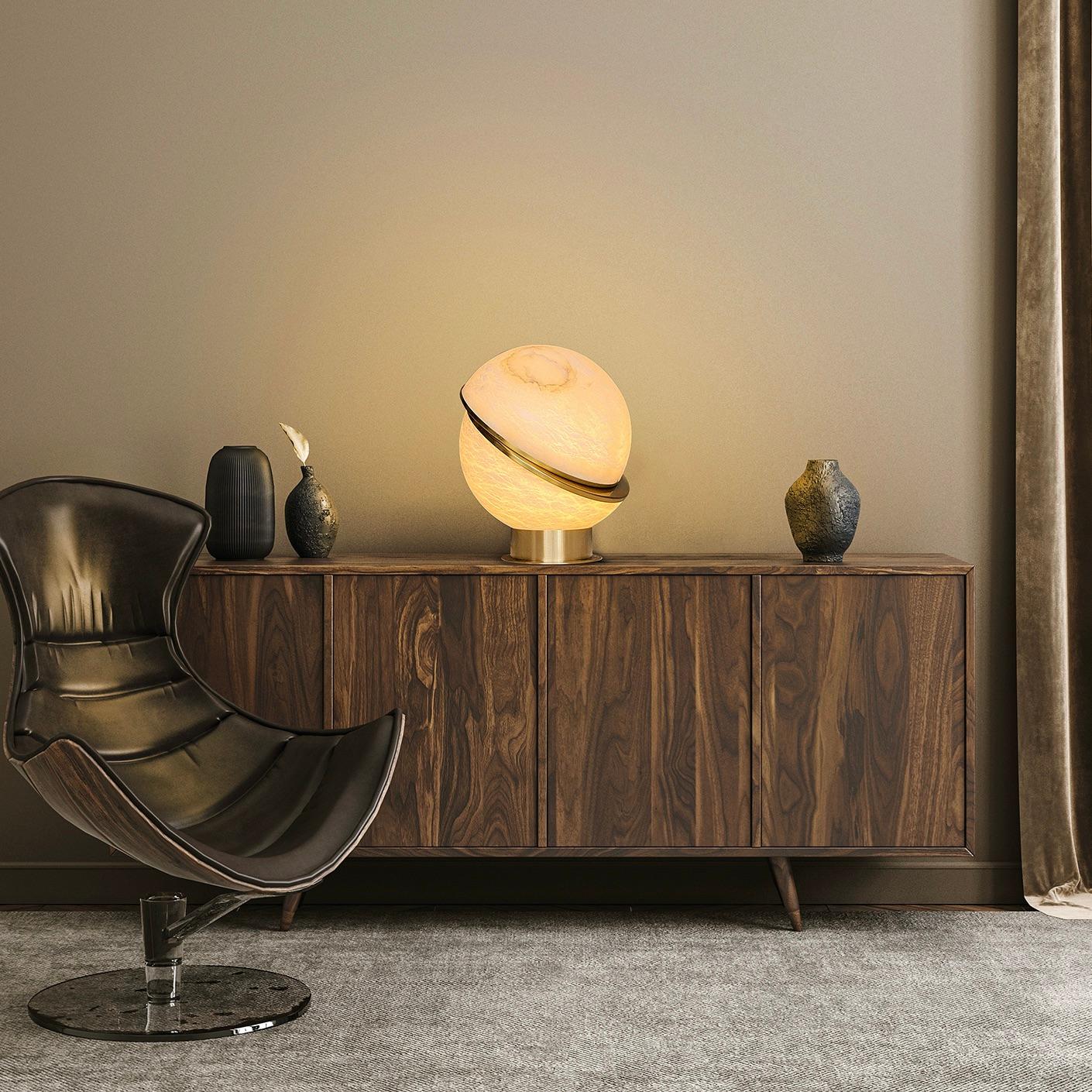 Other Brass And Alabaster Offset Globe Table Lamp by MATLIGHT Milano For Sale
