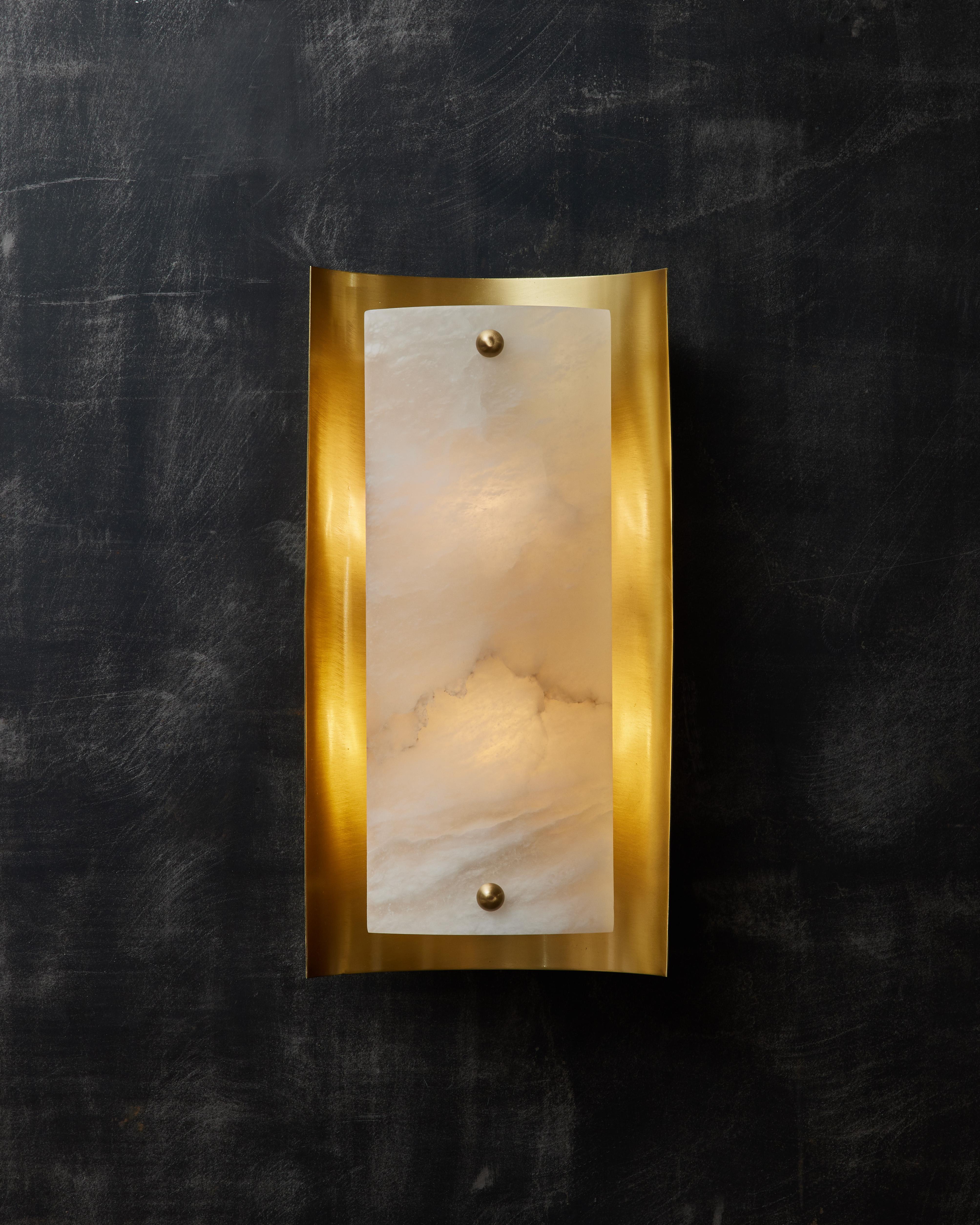 Modern Brass and Alabaster Shield Wall Sconce by Glustin Luminaires For Sale
