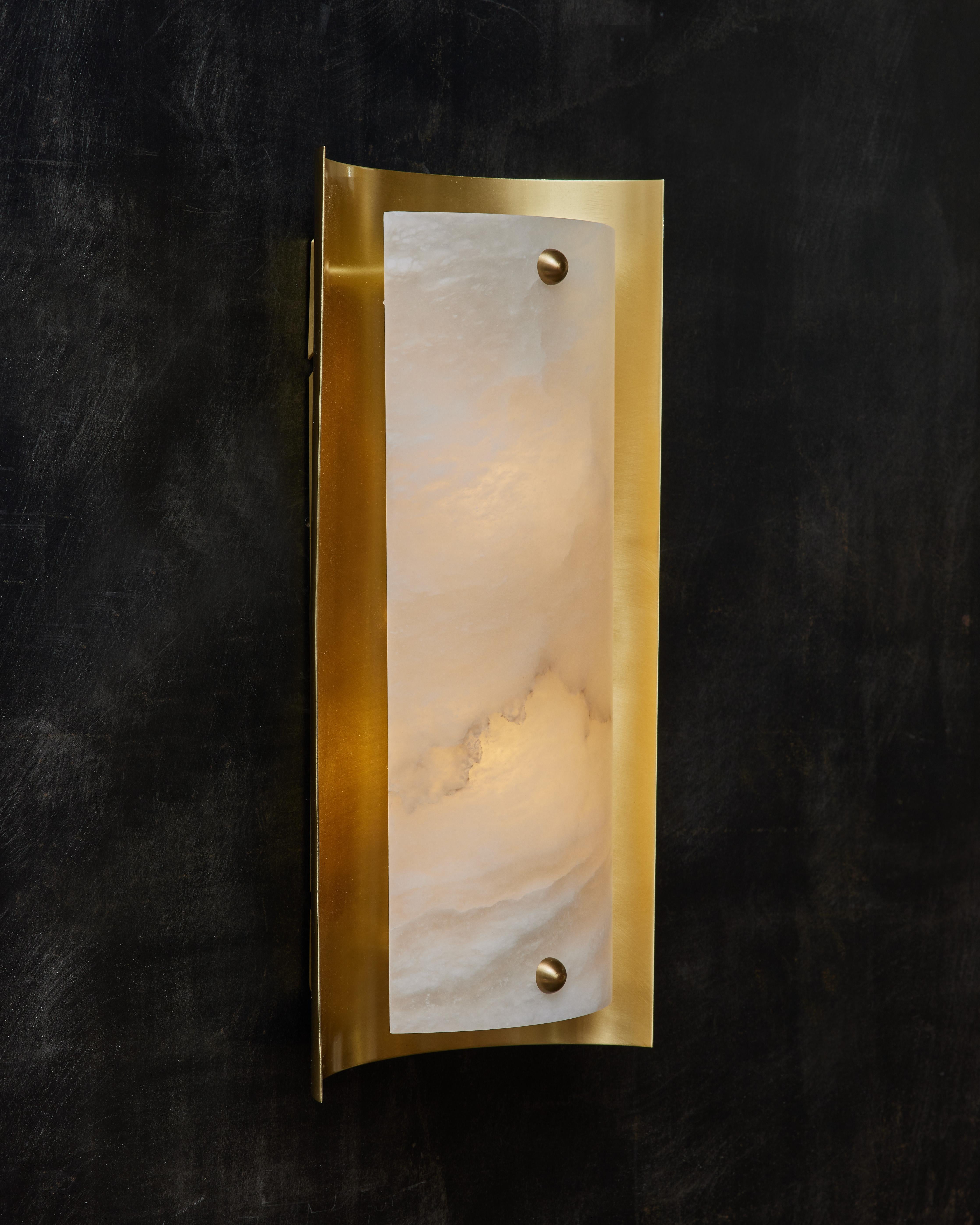 Italian Brass and Alabaster Shield Wall Sconce by Glustin Luminaires For Sale