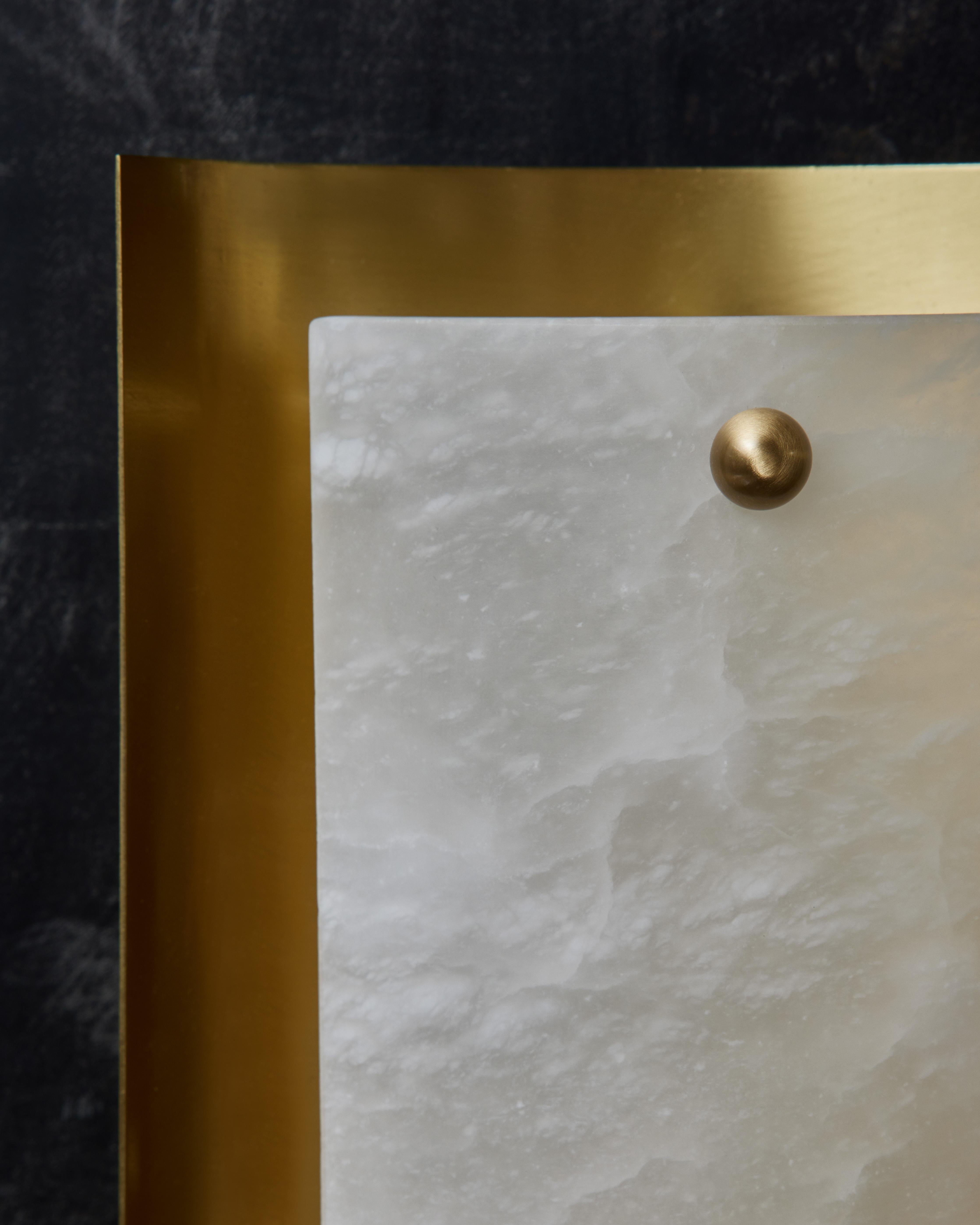 Contemporary Brass and Alabaster Shield Wall Sconce by Glustin Luminaires For Sale