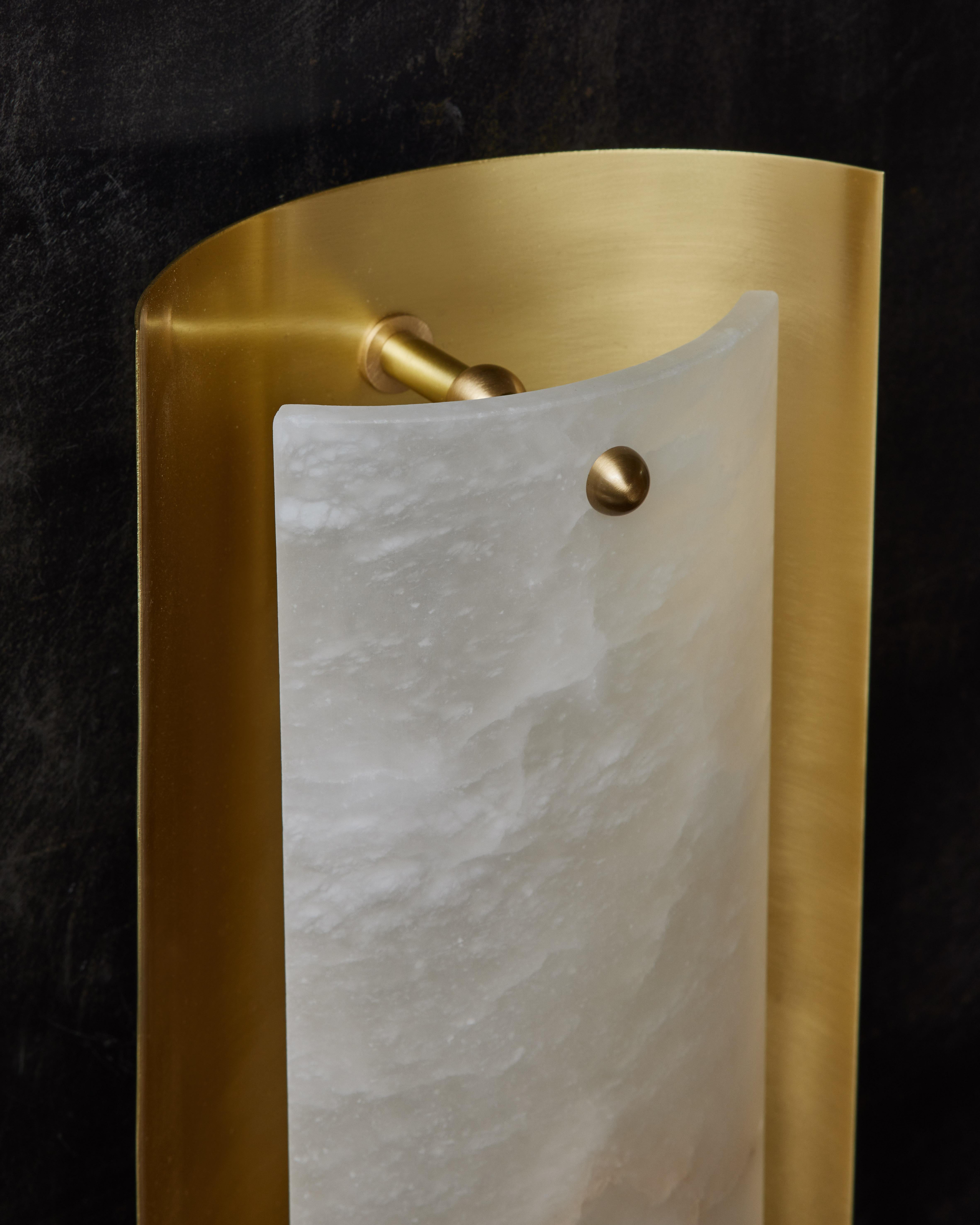 Brass and Alabaster Shield Wall Sconce by Glustin Luminaires For Sale 1