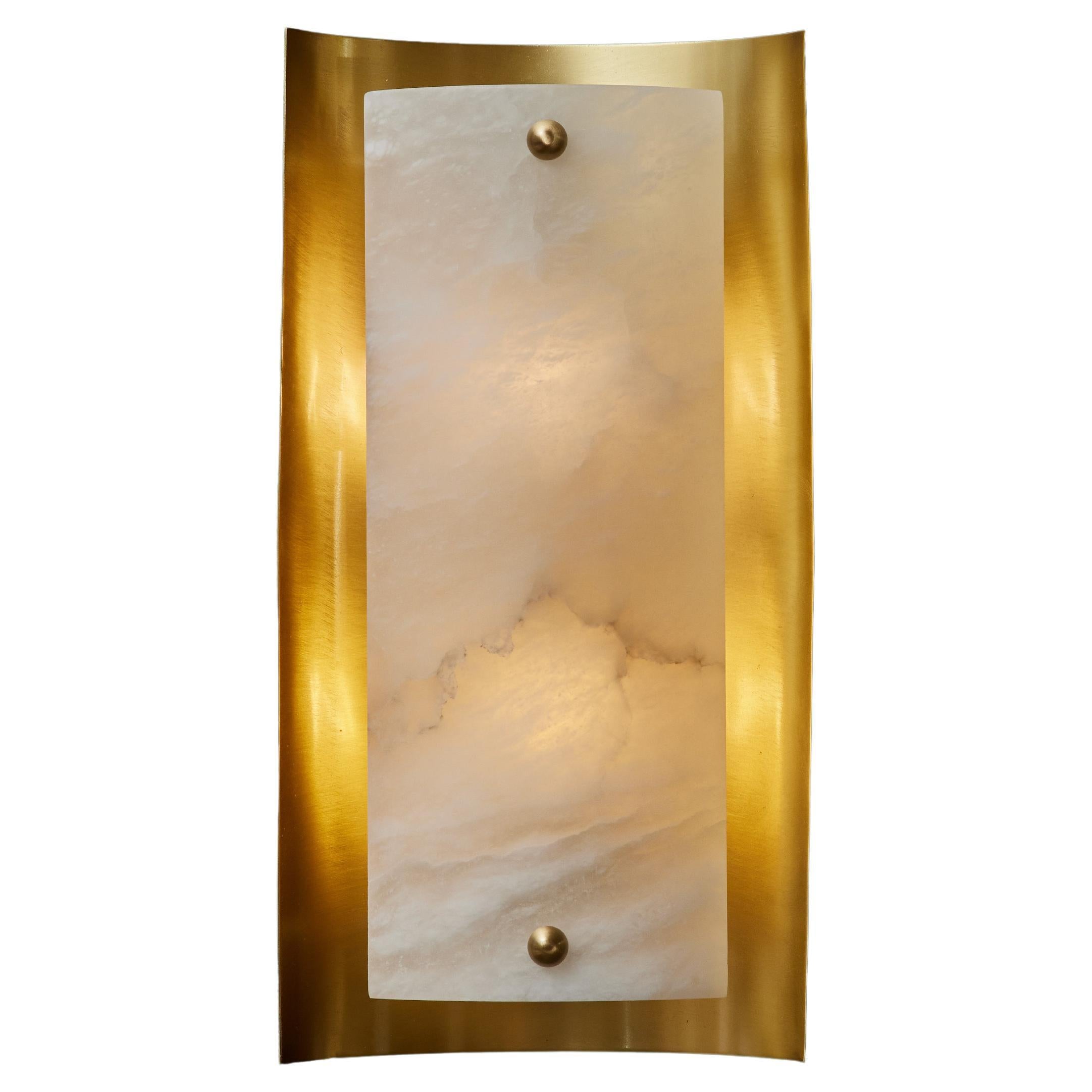 Brass and Alabaster Shield Wall Sconce by Glustin Luminaires For Sale