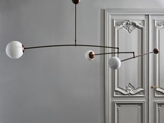 Brass and Alabaster Three Globes Mobile Chandelier by Glustin Luminaires