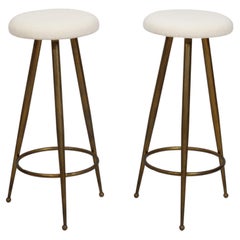 Brass and alpaca velvet bar stools. Attributed to Gio Ponti Italy c1950