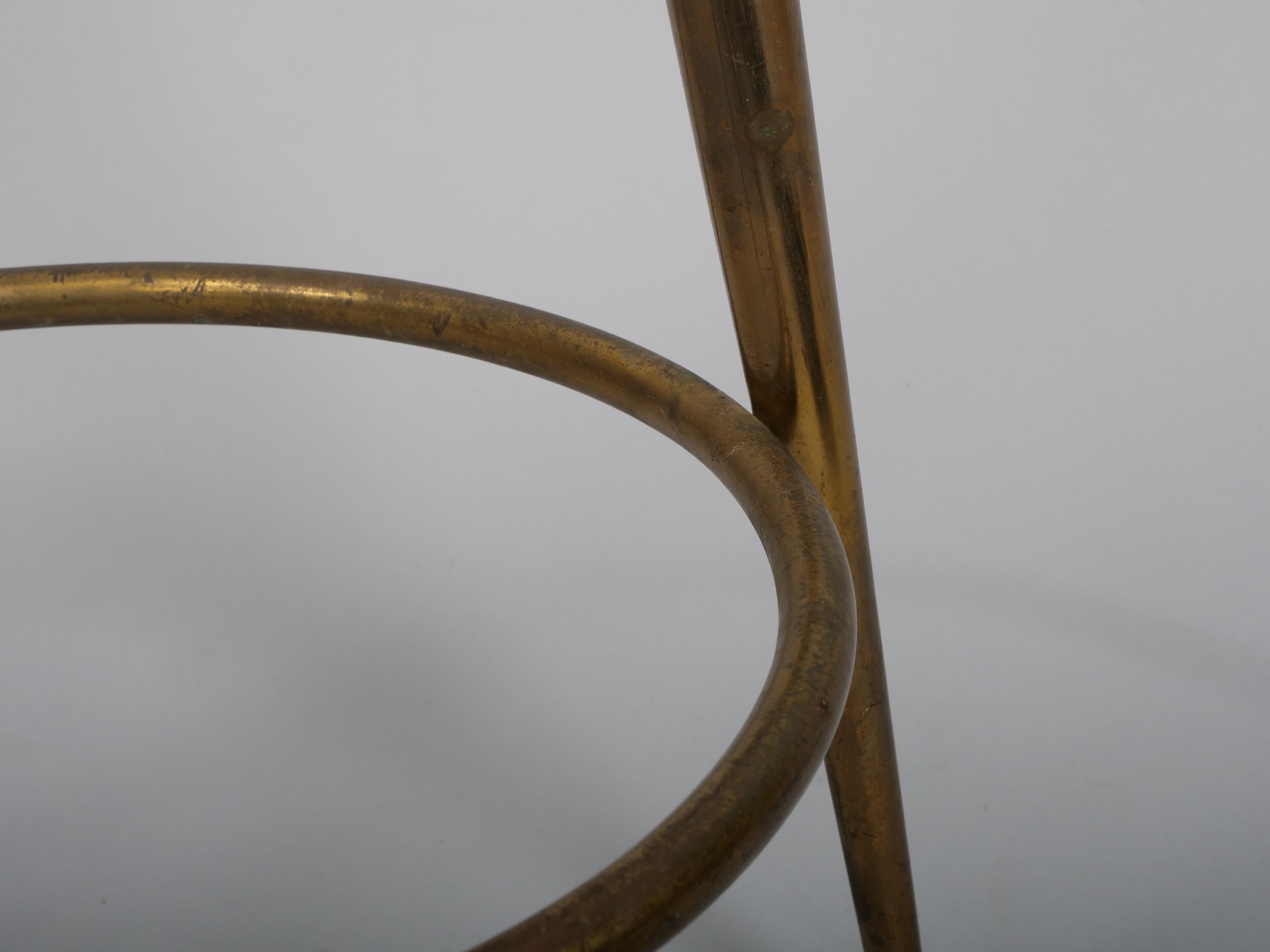 Mid-20th Century Brass and alpaca velvet bar stools. Attributed to Gio Ponti Italy c1950 For Sale