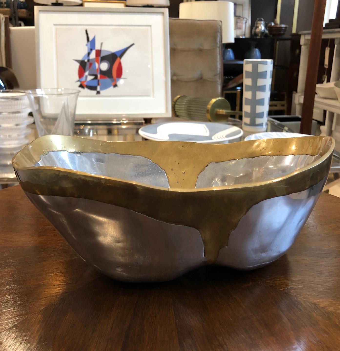 Aluminum Brass and Aluminium Brutalist Style Metal Bowl by David Marshall, circa 1970s
