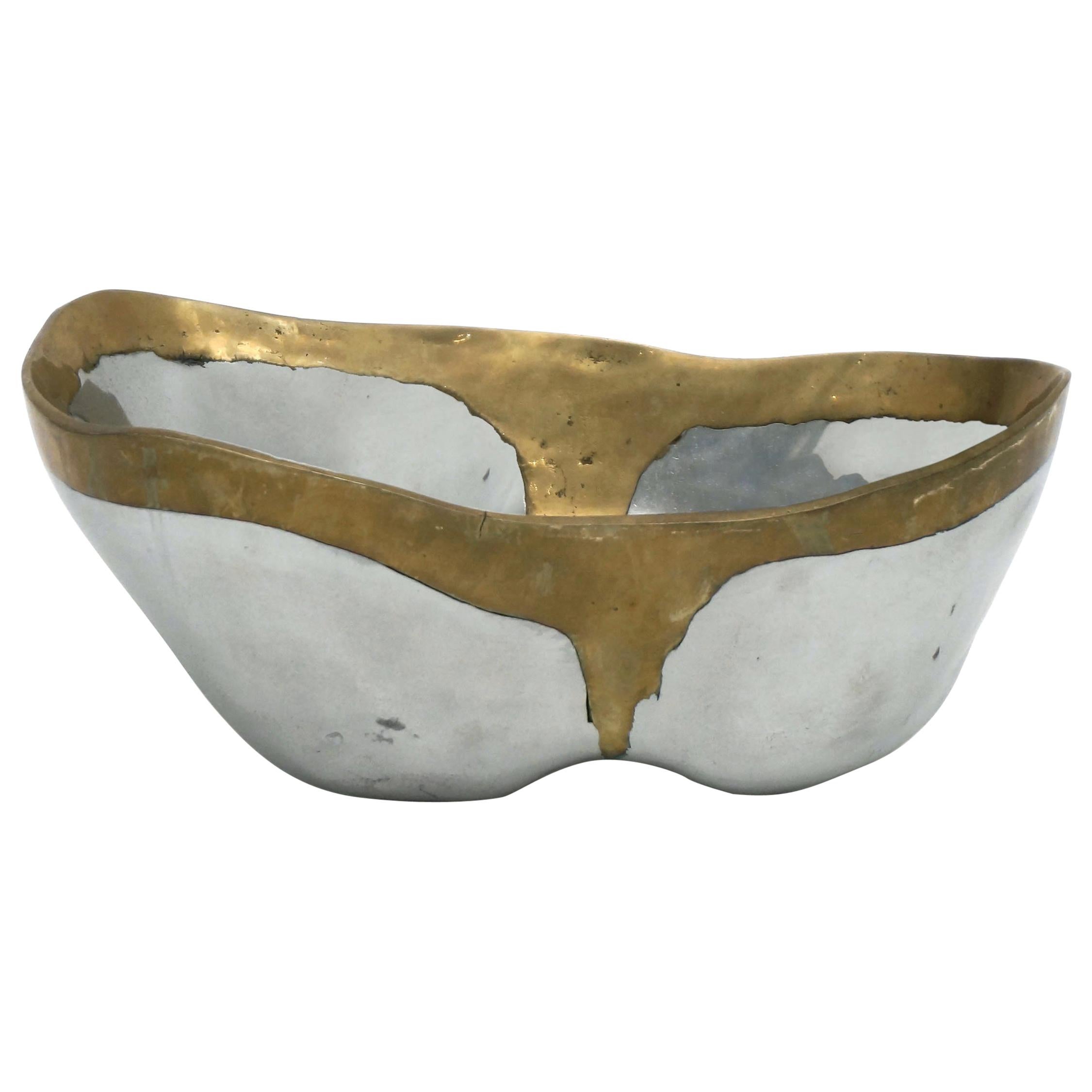 Brass and Aluminium Brutalist Style Metal Bowl by David Marshall, circa 1970s