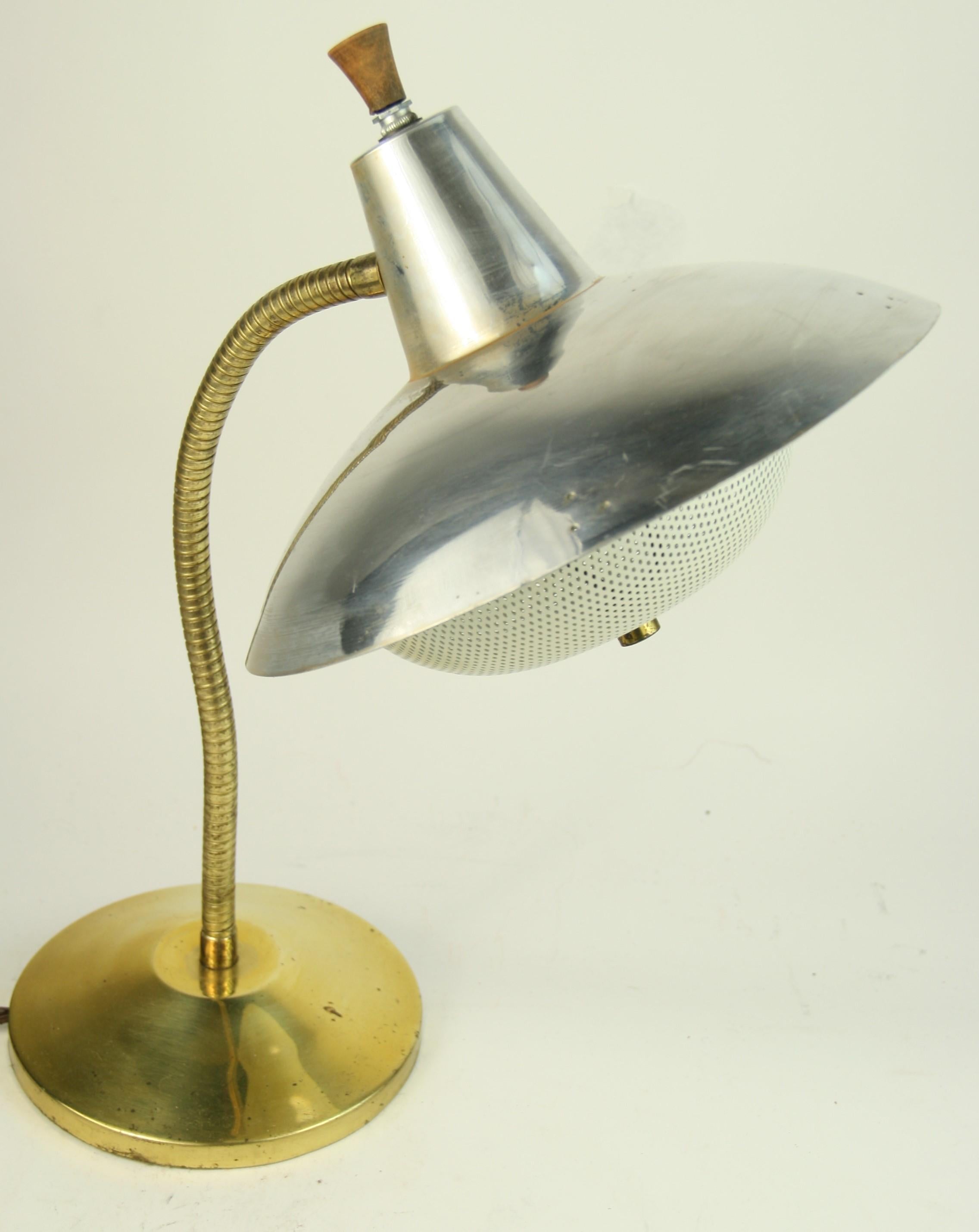 Mid Century Brass and Aluminum Table/ Desk Lamp In Good Condition In Douglas Manor, NY