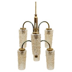 Brass and Amber Bubble Glass Ceiling Lamp, Germany 1960s