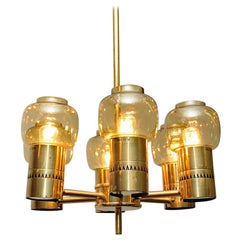 Brass and Amber Glass Ceiling Lamp by Hans-Agne Jacobsson 1950s, Sweden