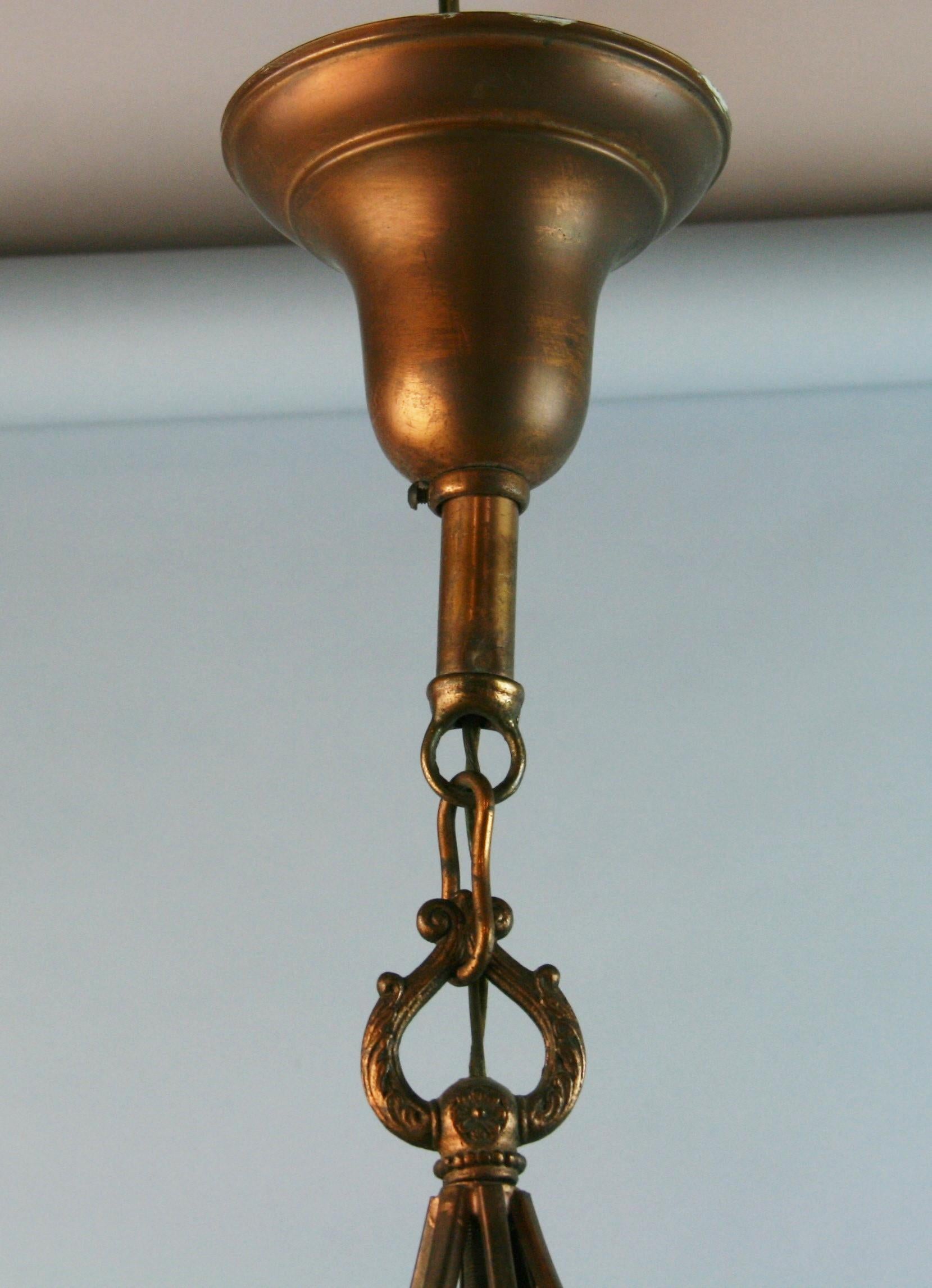 Mid-20th Century Brass and Amber Star Glass Pendant For Sale