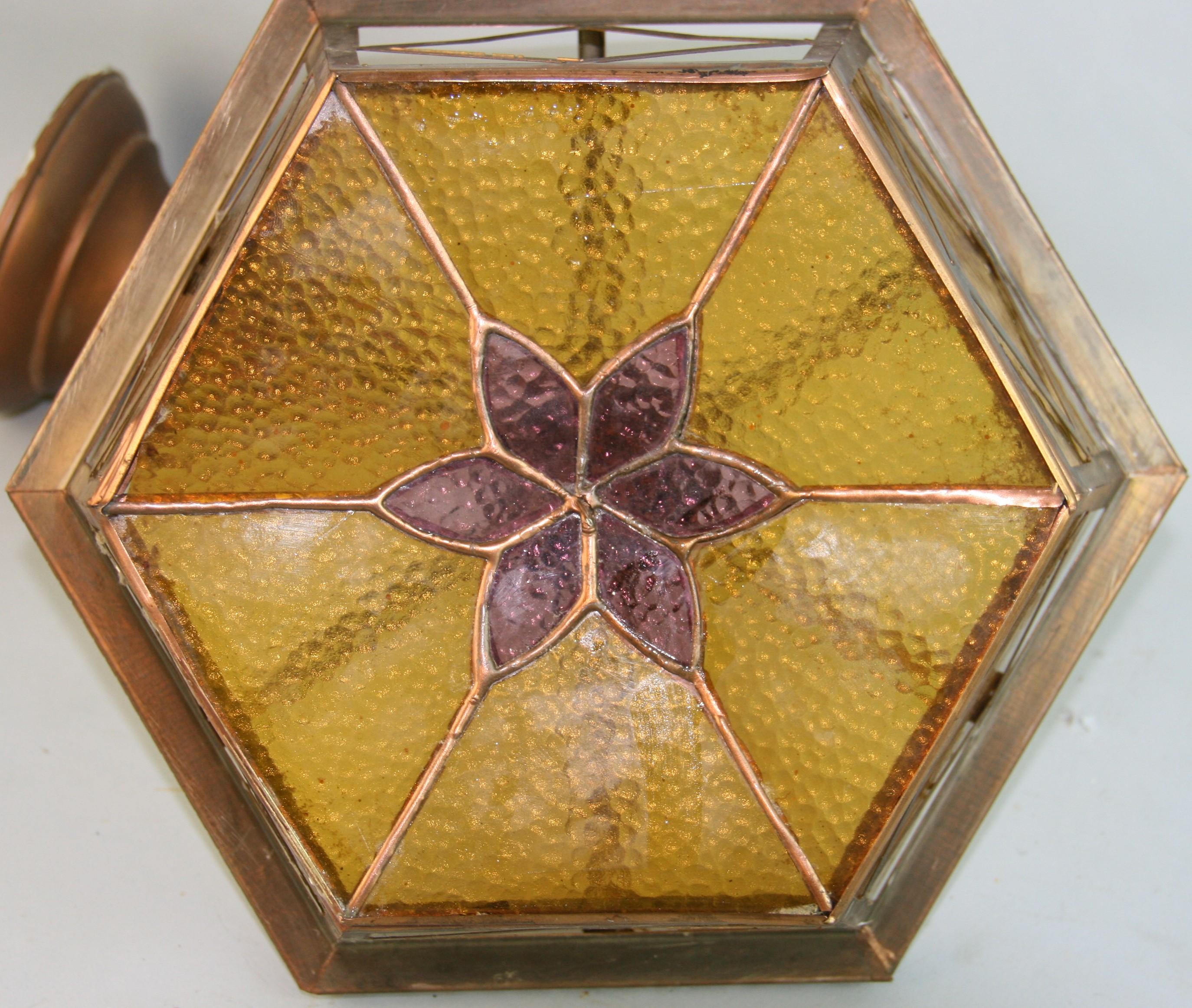 Brass and Amber Star Glass Pendant For Sale 2
