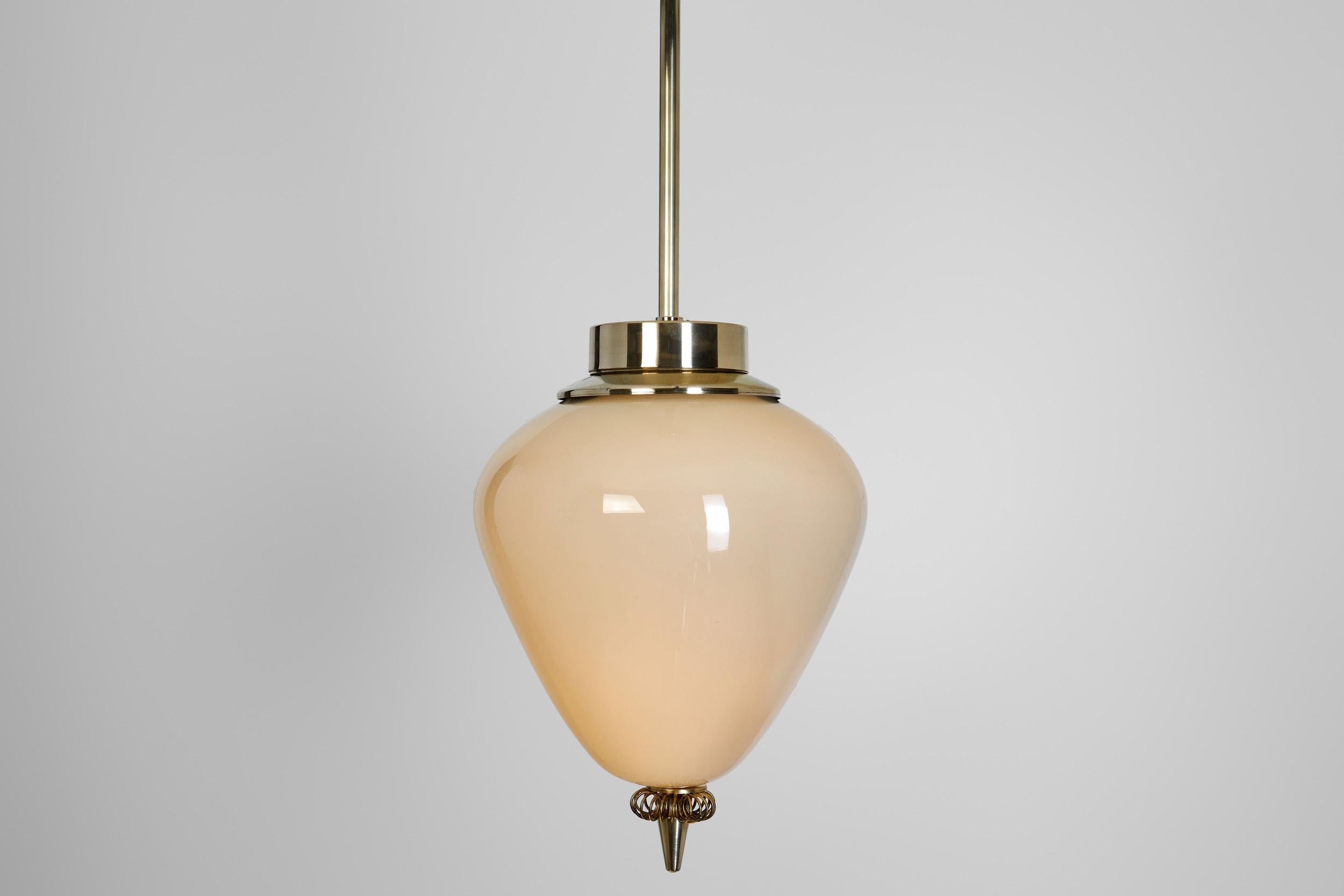 Brass and Amber Tinted Glass Hanging Lamp by Idman, Finland Mid 20th century For Sale 5