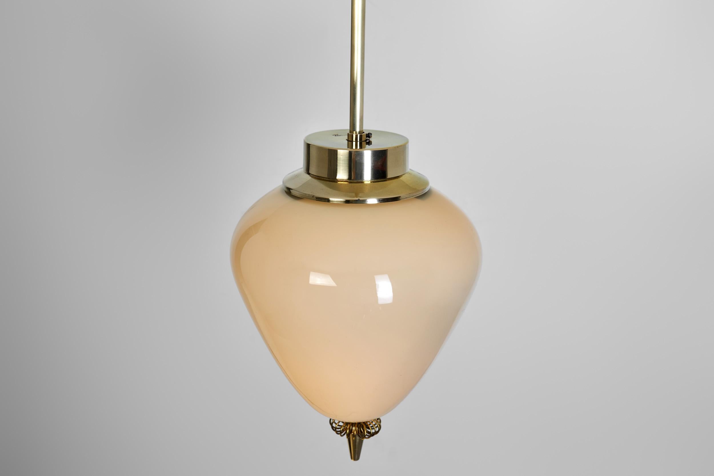Brass and Amber Tinted Glass Hanging Lamp by Idman, Finland Mid 20th century For Sale 6