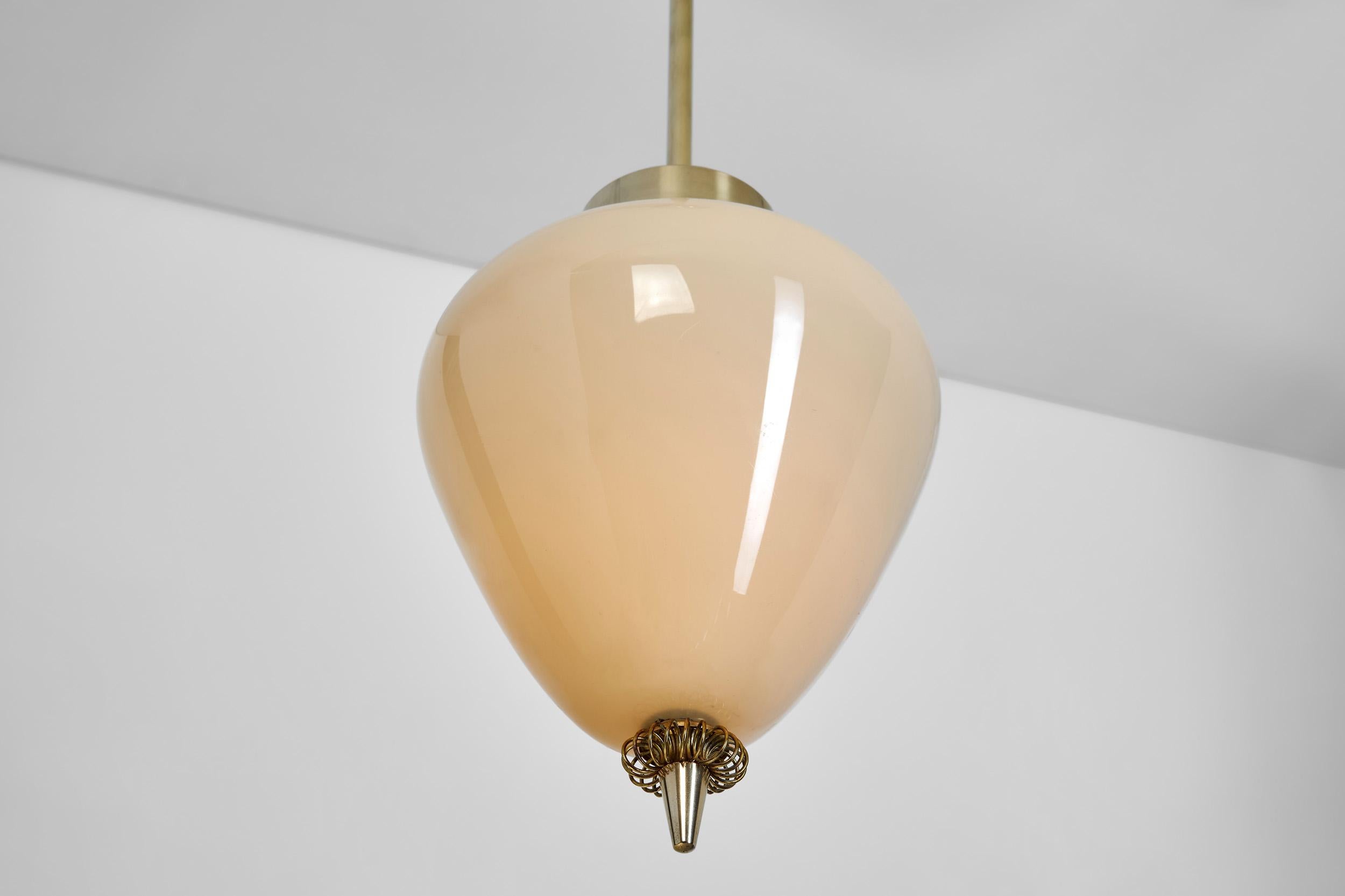 Brass and Amber Tinted Glass Hanging Lamp by Idman, Finland Mid 20th century For Sale 7