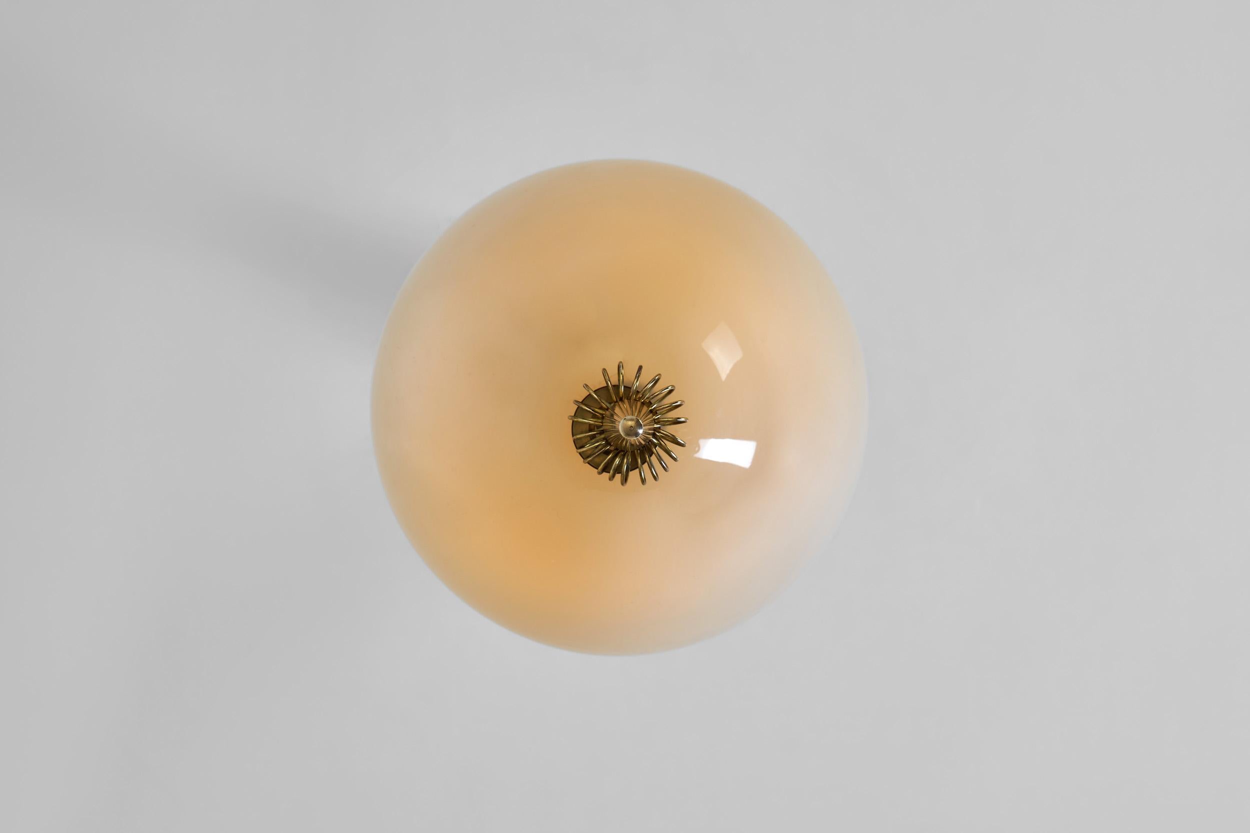 Brass and Amber Tinted Glass Hanging Lamp by Idman, Finland Mid 20th century For Sale 10