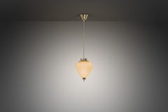 Brass and Amber Tinted Glass Hanging Lamp by Idman, Finland Mid 20th century