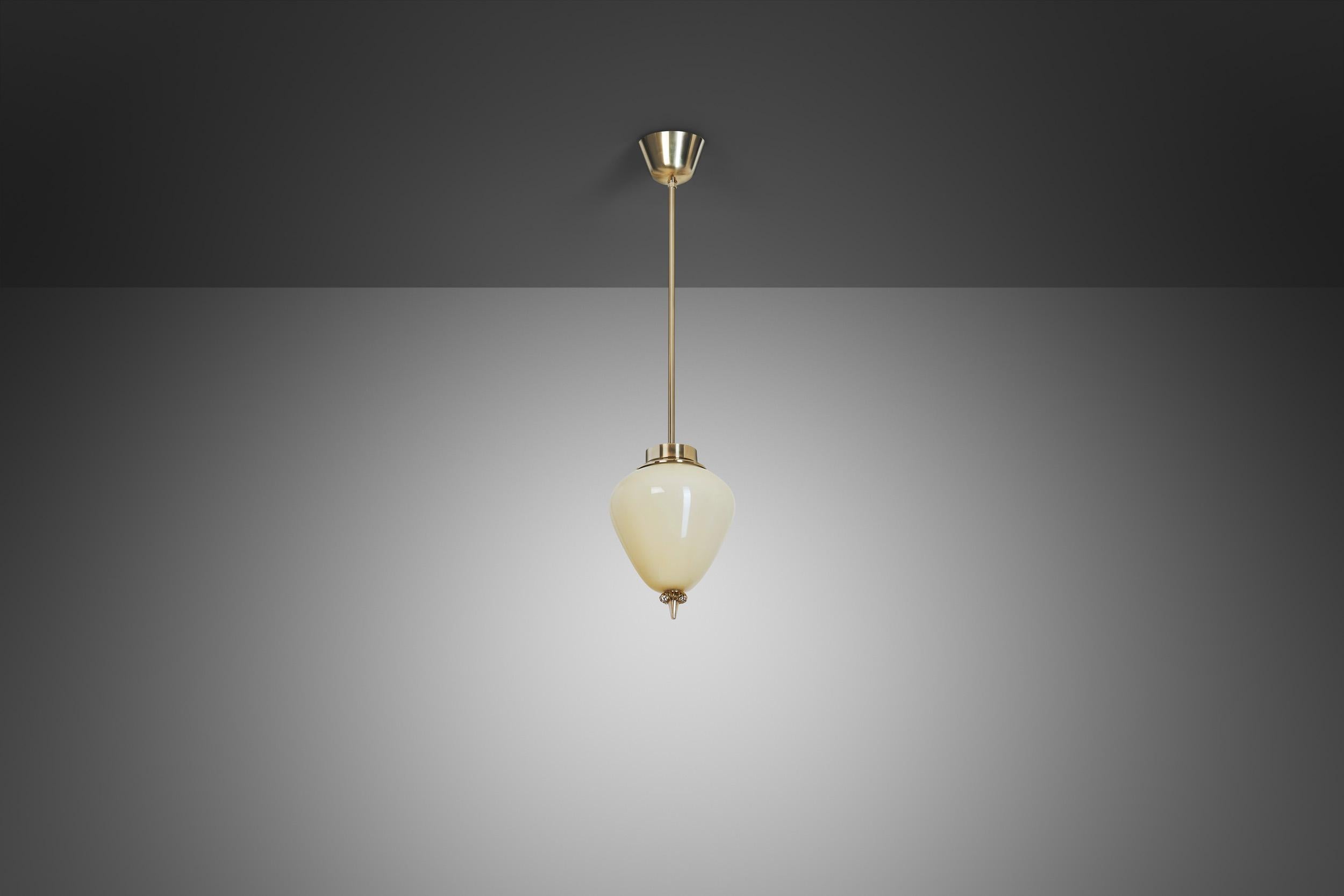 Brass and Amber Tinted Glass Hanging Lamp by Idman, Finland Mid 20th century For Sale 1