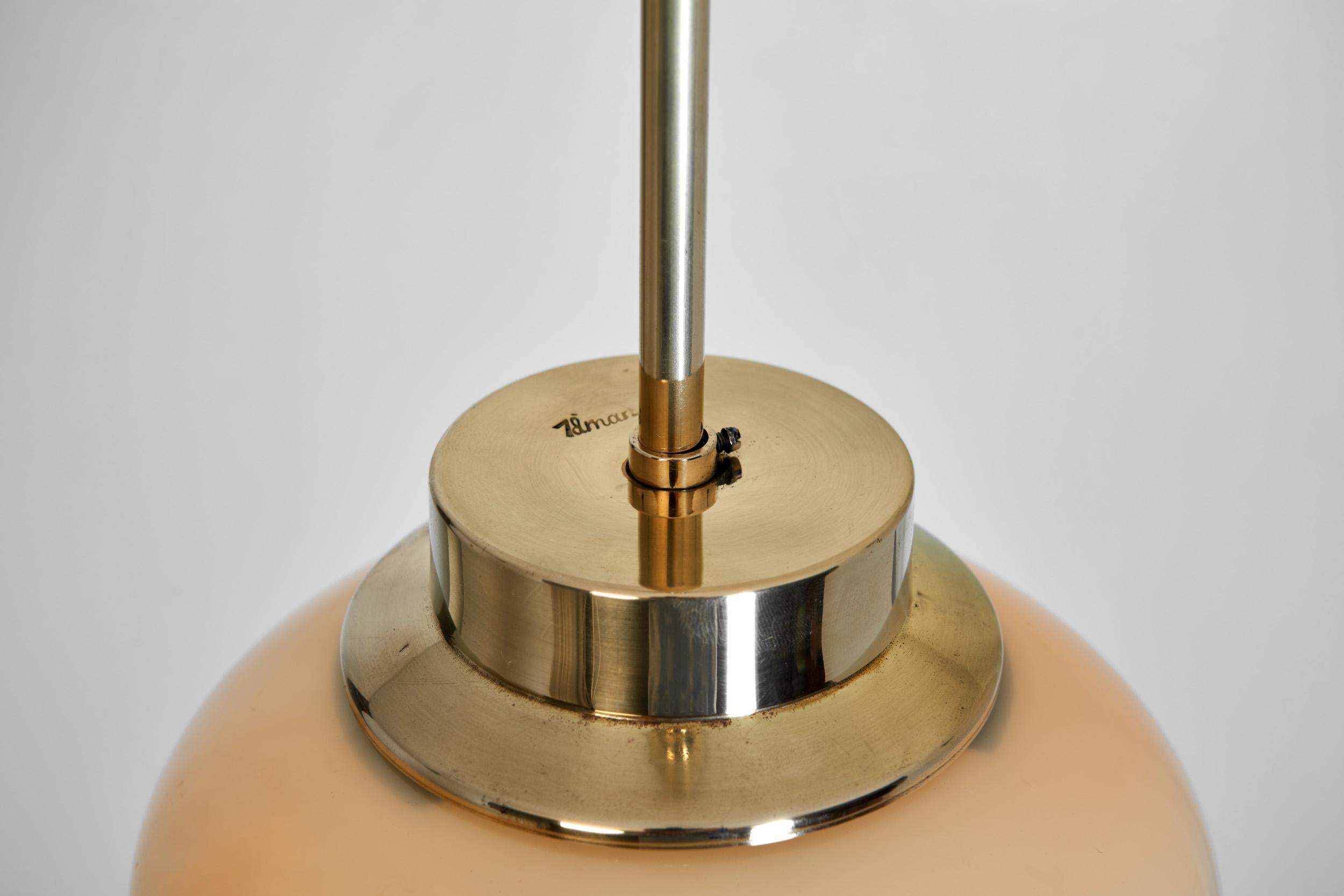 Brass and Amber Tinted Glass Hanging Lamp by Idman, Finland Mid 20th century For Sale 3
