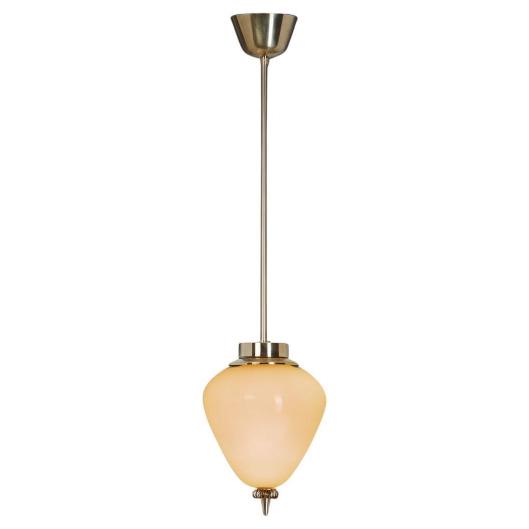 Brass and Amber Tinted Glass Hanging Lamp by Idman, Finland Mid 20th century For Sale