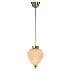 Brass and Amber Tinted Glass Hanging Lamp by Idman, Finland Mid 20th century